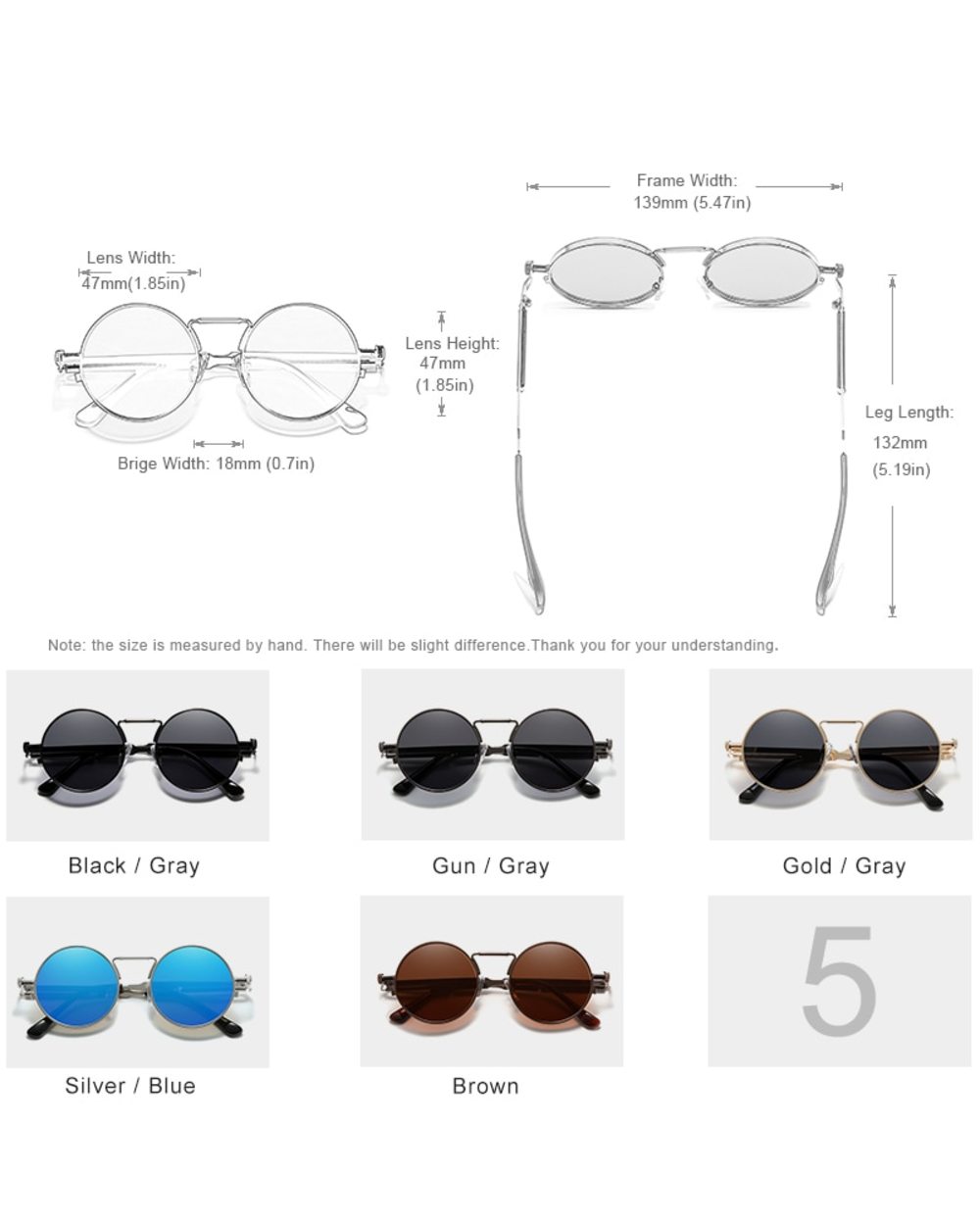 Kingseven High Quality Gothic Steampunk Sunglasses Polarized Men Women Brand Designer Vintage Round Metal Frame Sun Gla front-1