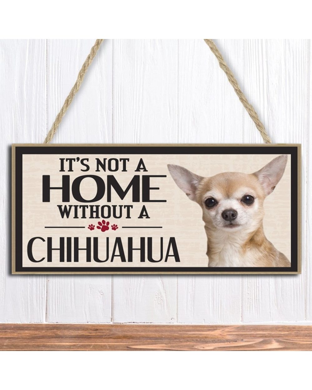 Chihuahua Rectangular Wooden Pet Tags Pendant Rustic Wall Decor front-1