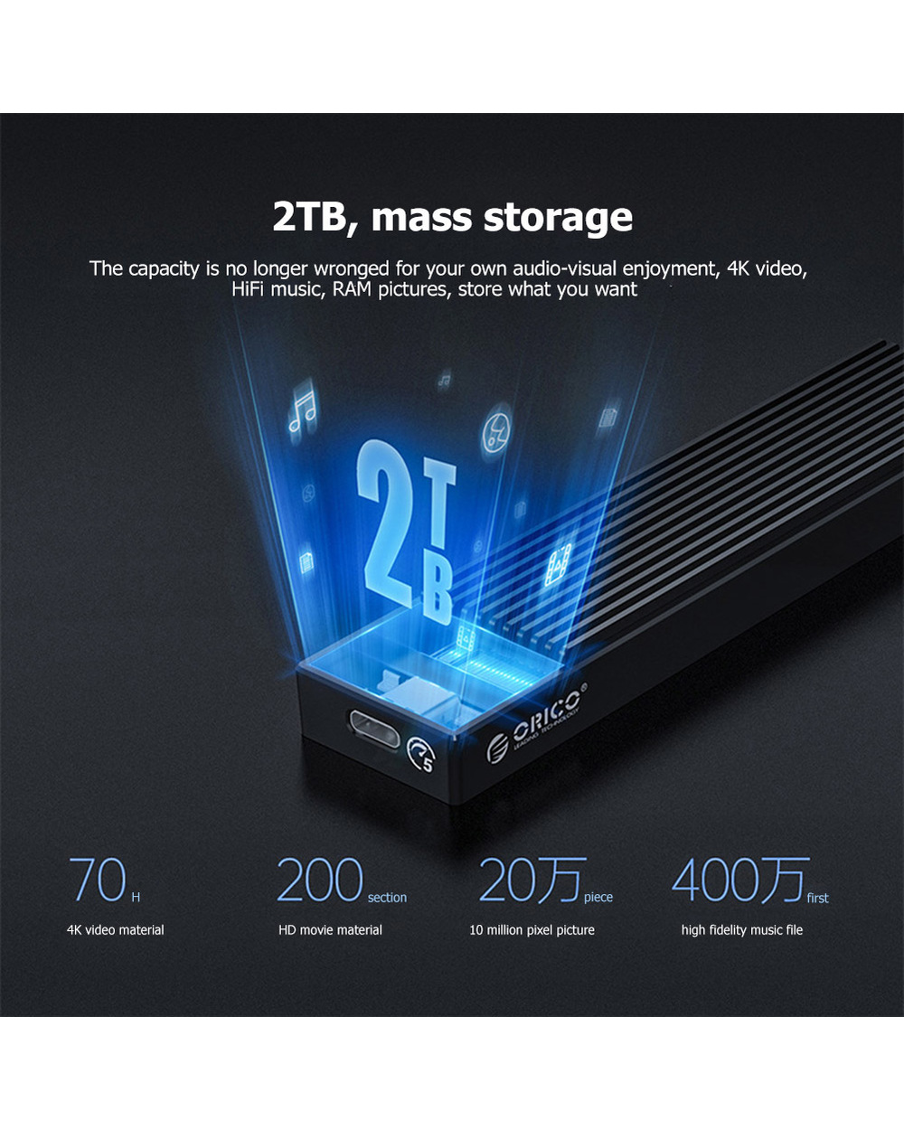 M.2 Nvme Enclosure Usb C Gen2 10Gbps Pcie Ssd Case M2 Sata Ngff Usb Case 10Gbps Ssd Box For 2230/2242/2260/2280 Ssd front-3