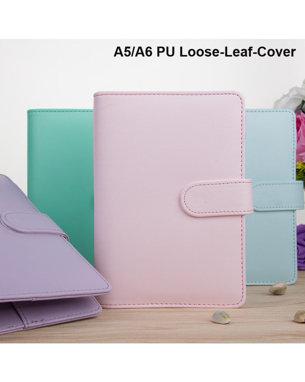 Sharkbang A5/A6 Pu Macaroon Loose-Leaf Cover Binder Dairy Notebooks Hard Cover Refill Journal Travelers Leather Noteboo front-0