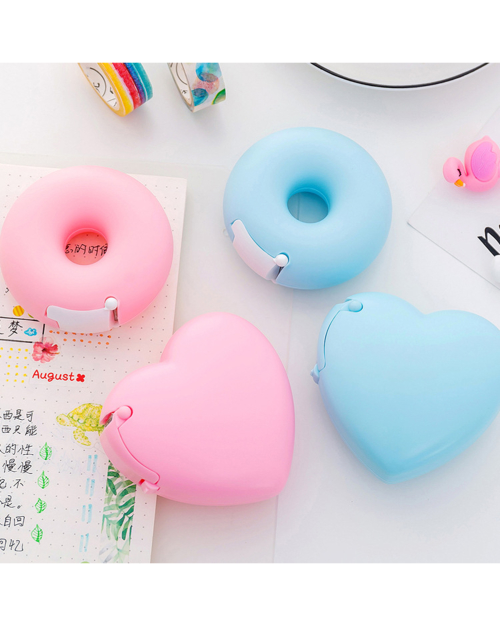 Korea Creative Cartoon Tape Dispenser Stationery Portable Donut Tape Holder Invisible Tape Cutter With Small Tape Inside front-1
