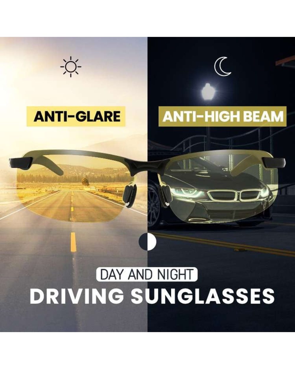 Yellow High-End Night Vision Driving Glasses Polarized Uv Sunglasses Pc Ultralight Driver Mirror Outdoor Driving Goggle front-1