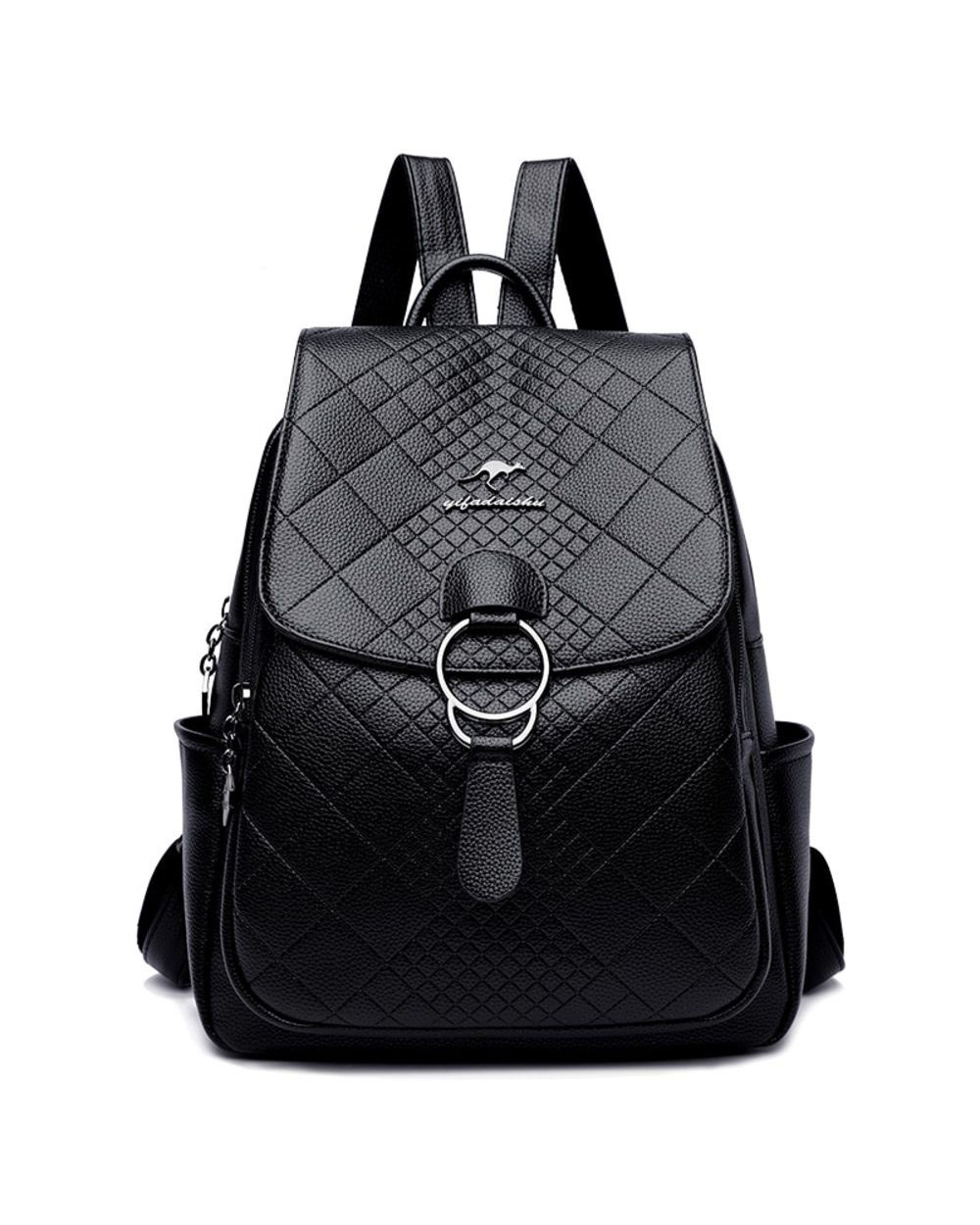 Backpack High Quality Leather Bags For Women Large Capacity Travel Diamond Lattice Bag front-0