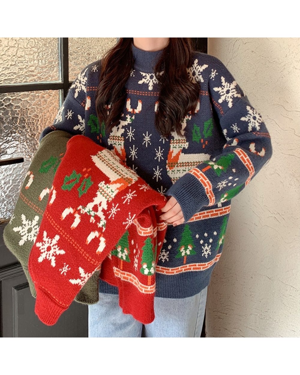Christmas Mid-length Plus Oversized New Version Handmade Sweater 700g front-5