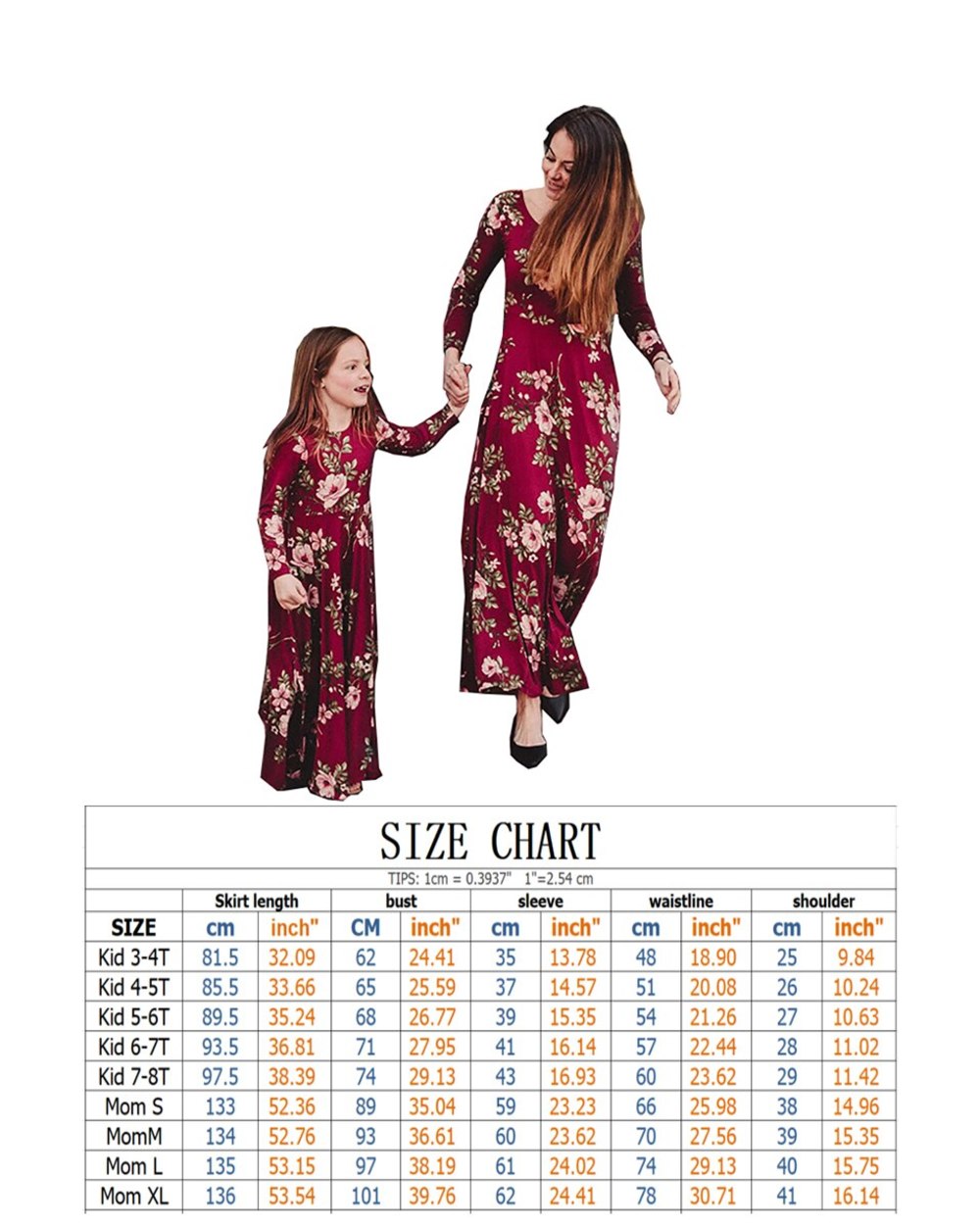 Family Matching Outfits Autumn Floral Slim Fit Long Sleeved Parent Child Mother Daughter Dress Skirt Women Girls Clothes front-5