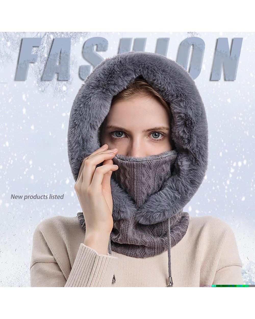 Thick Warm Winter Hat Hood Cold-Proof Ski Warm Cold-Proof Headwear Scarf Integrated Windproof Hat Mountaineering F V1u2 front-0