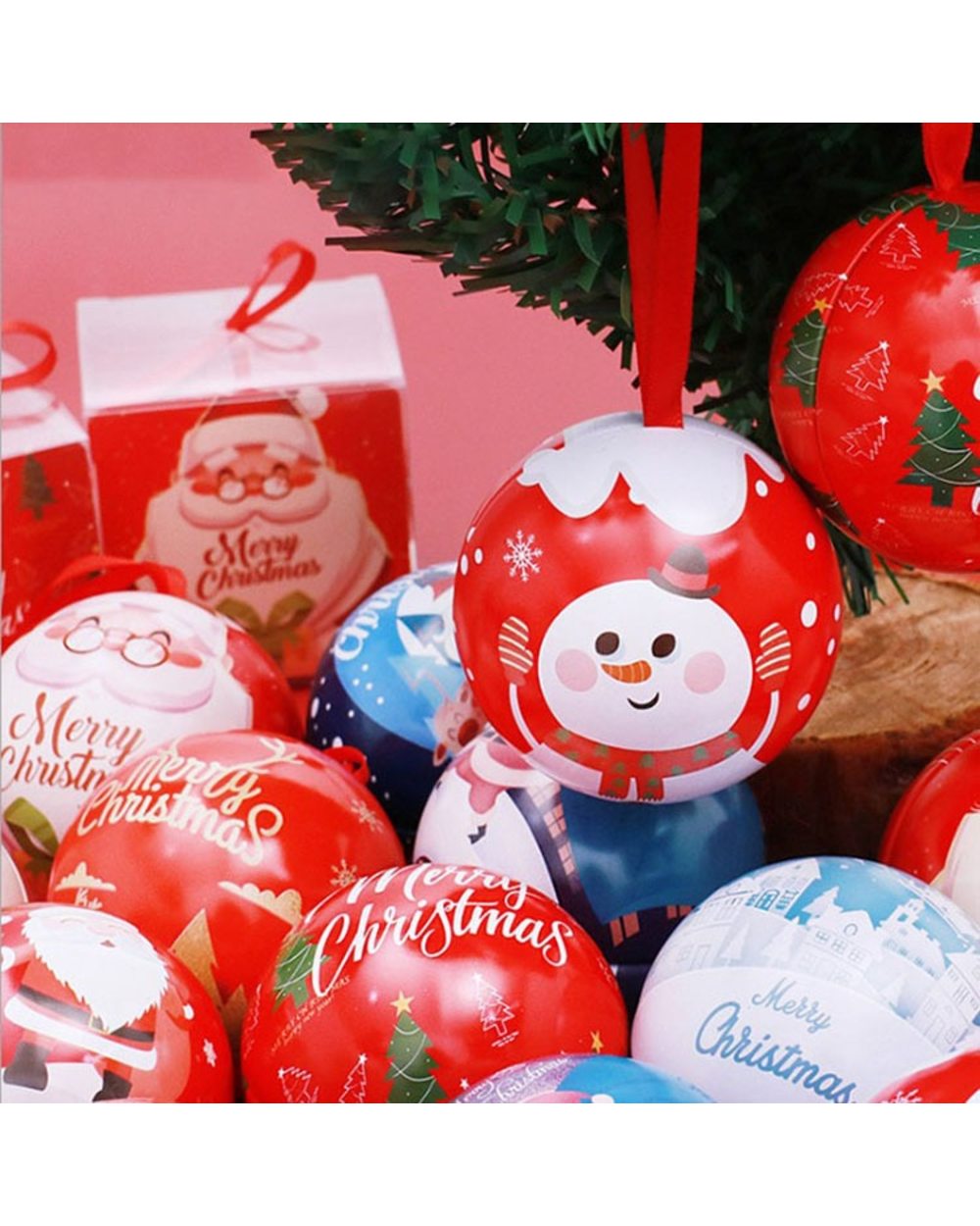 Creative Christmas Candy Box Tinplate Ball Candy Jar Gift Round Ball Packaging Box Christmas Eve Decorations Party Favo front-1
