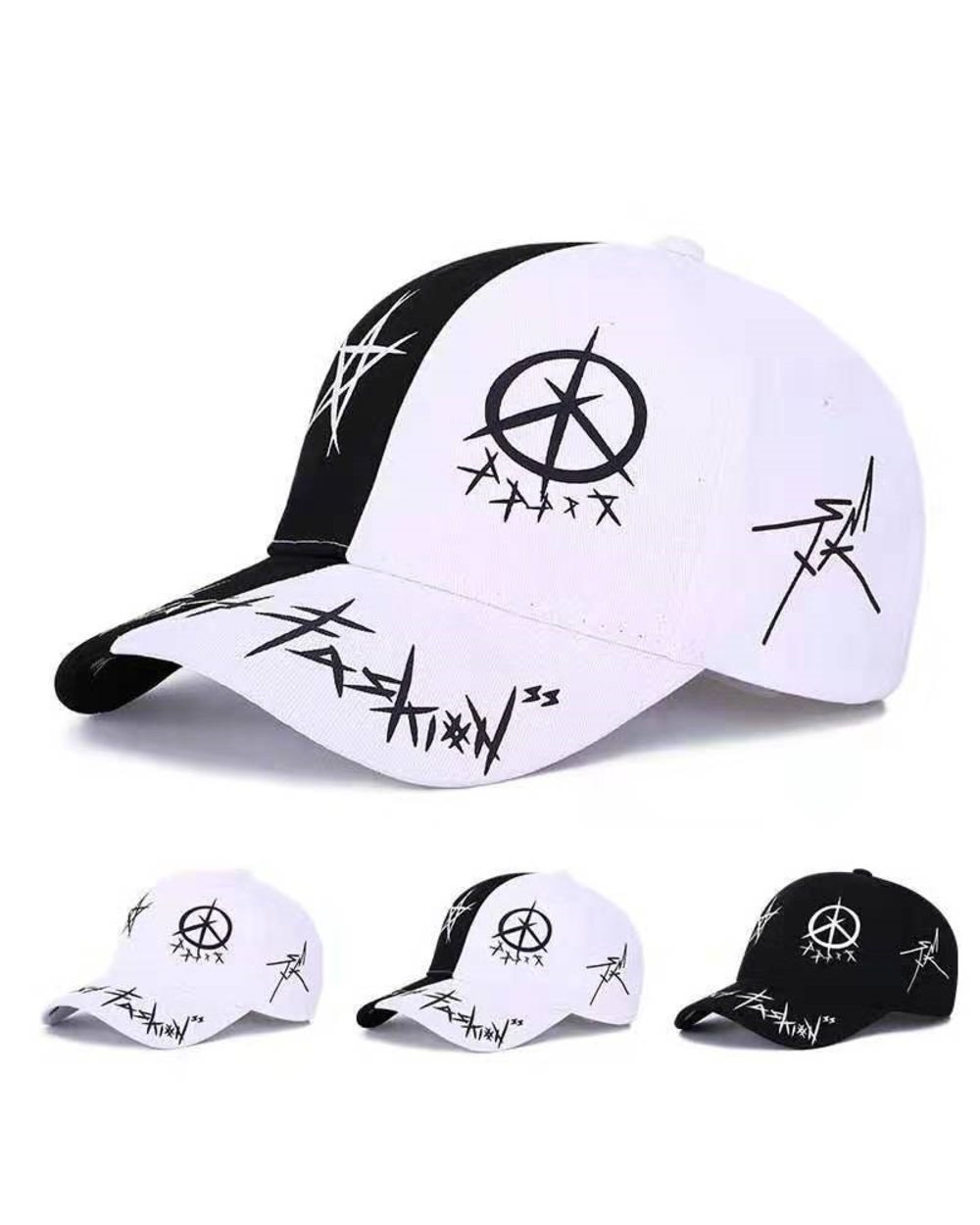 Men Women The Spring Summer Sun Hat Cap White Color Matching Pentagram Snapback Graffiti Baseball Cap Hip Hop Fashion C front-2