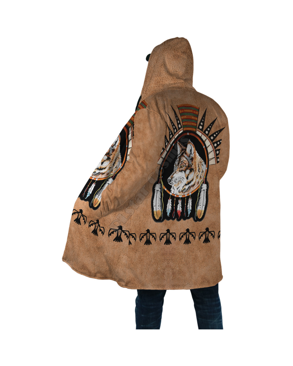 Winter Men For Women Hooded Cloak Wolf 3D All Over Prined Fleece wind breaker Warm Hood Cloak front-1