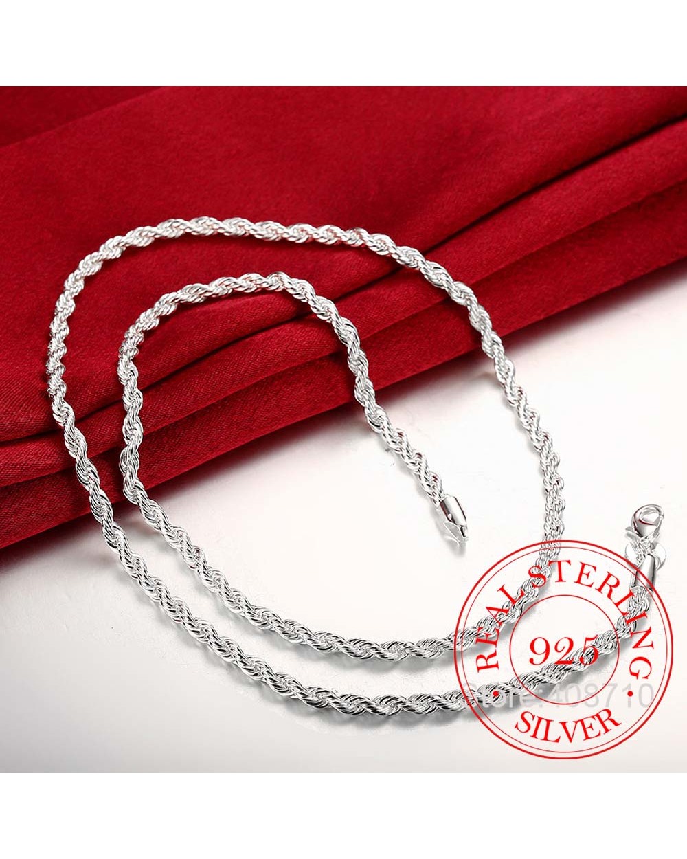 4Mm Twisted Chain 925 Sterling Silver Necklace Pendant For Women Men Vintage Jewelry front-3