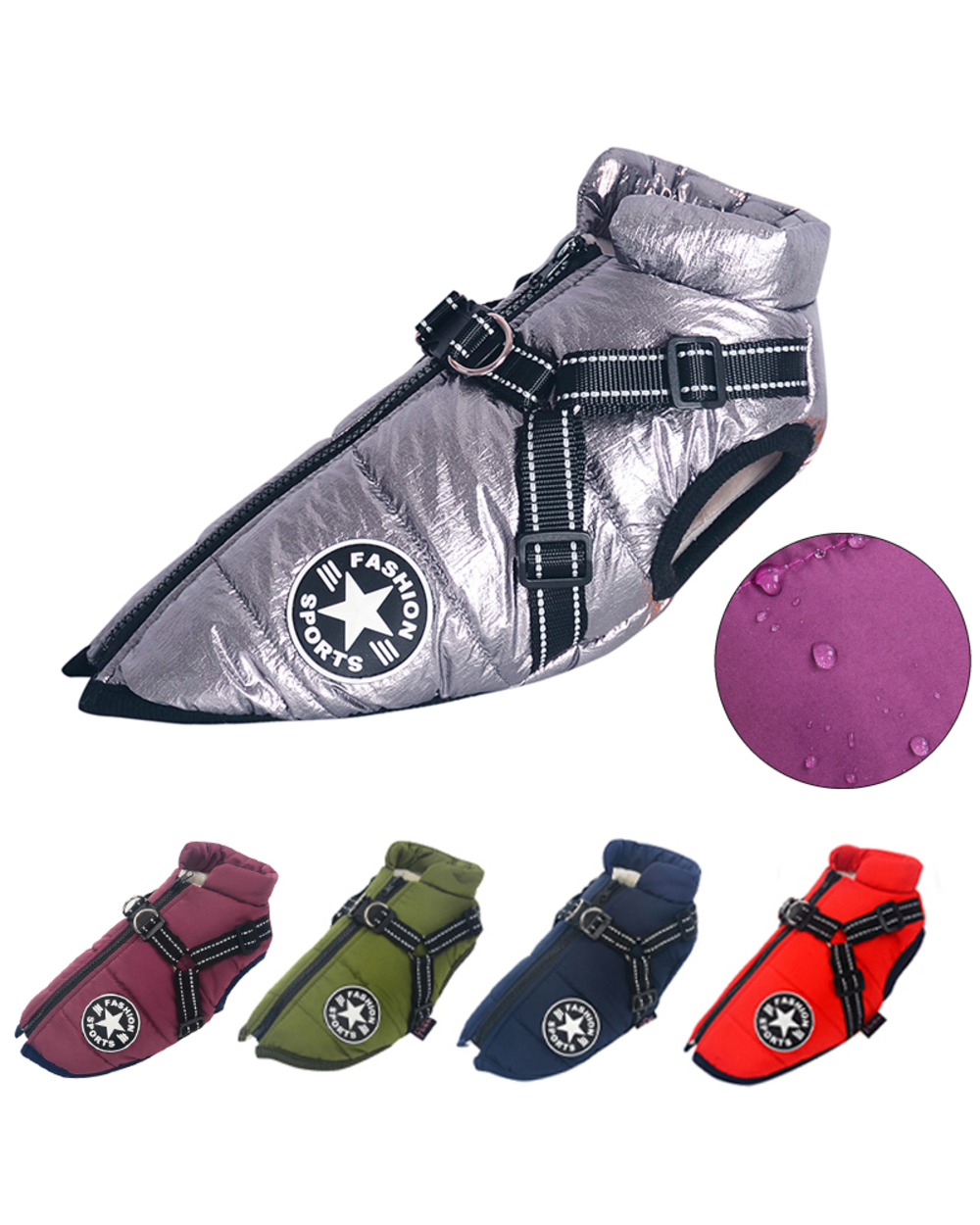 Pet Dog Jacket With Harness Winter Warm Dog Clothes For Labrador Waterproof Big Dog Coat Chihuahua French Bulldog front-0