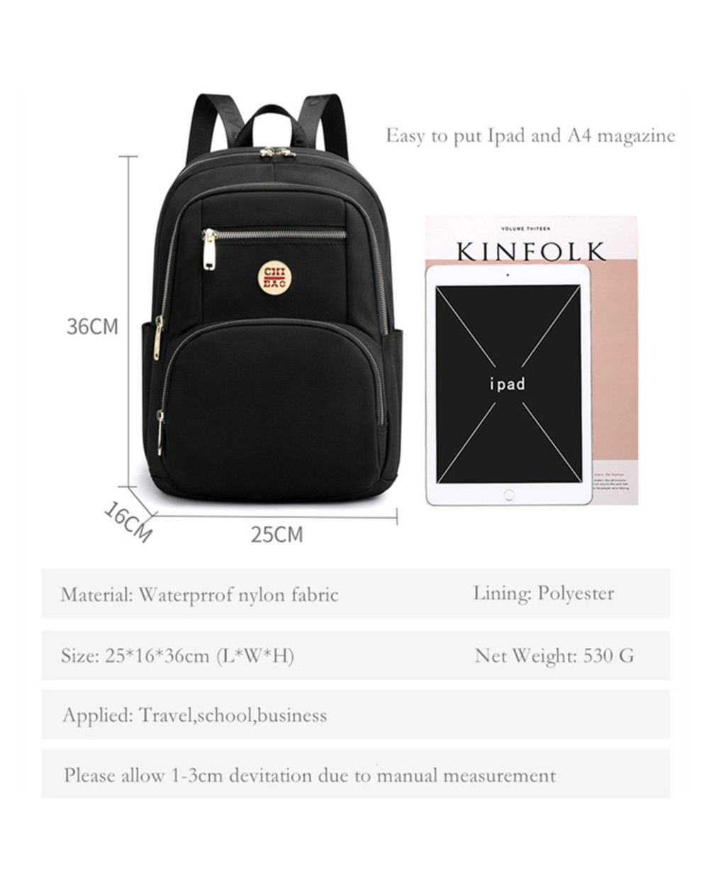 Vento Marea Travel Women Backpack Casual Waterproof Youth Lady Bag Female Large Capacity Shoulder Bag 2020 New A4 Paper front-2