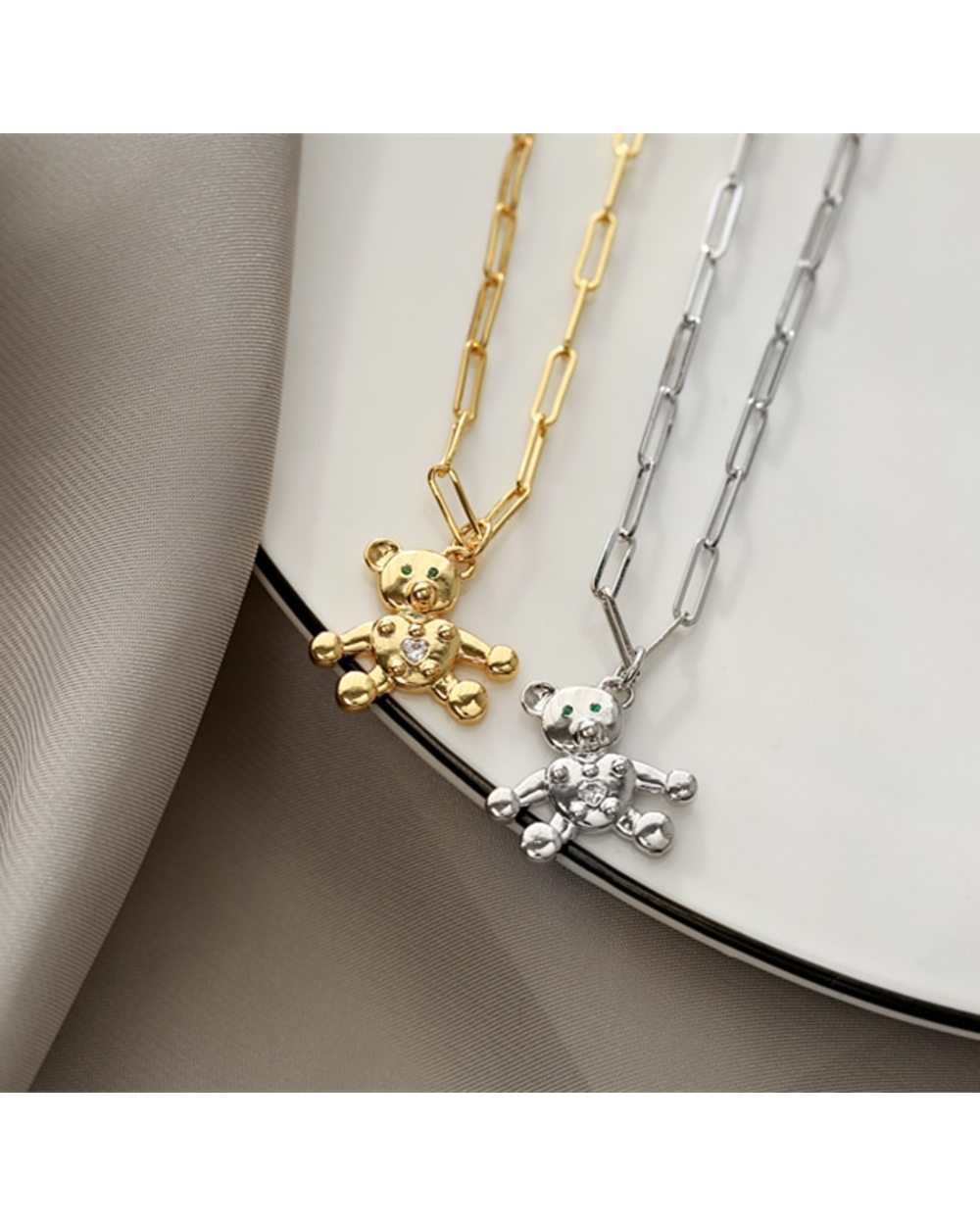 Charm Hollow Cubic Zircon Bear Chain Necklaces For Women Gold Color Animal Necklace Jewelry Gift front-1