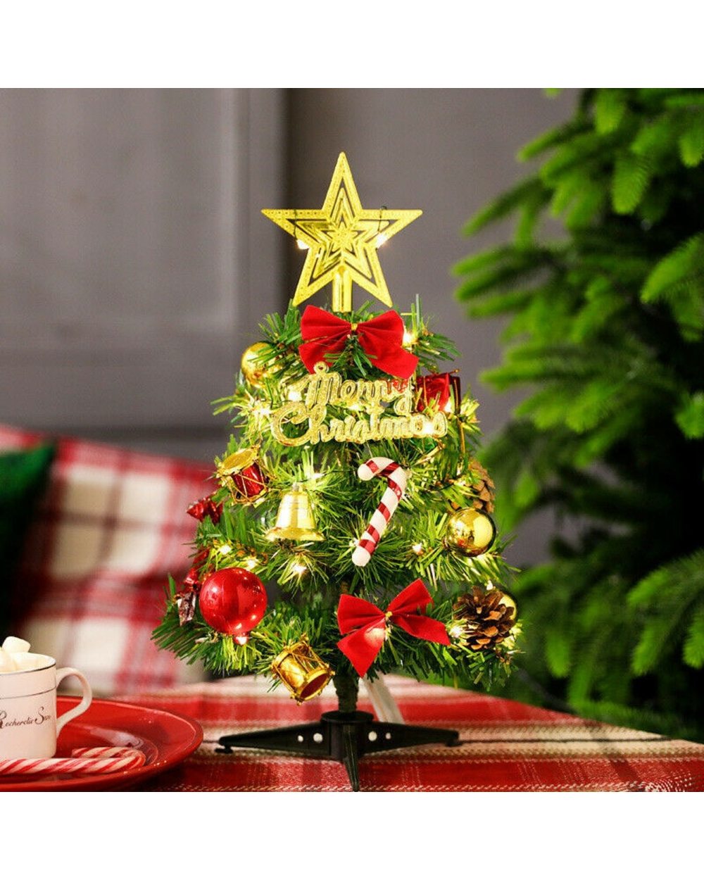 Mini Christmas Tree With Light Small Pendant Jingle Bell Table Star Top Festive Party Supplies Party Decoration front-0