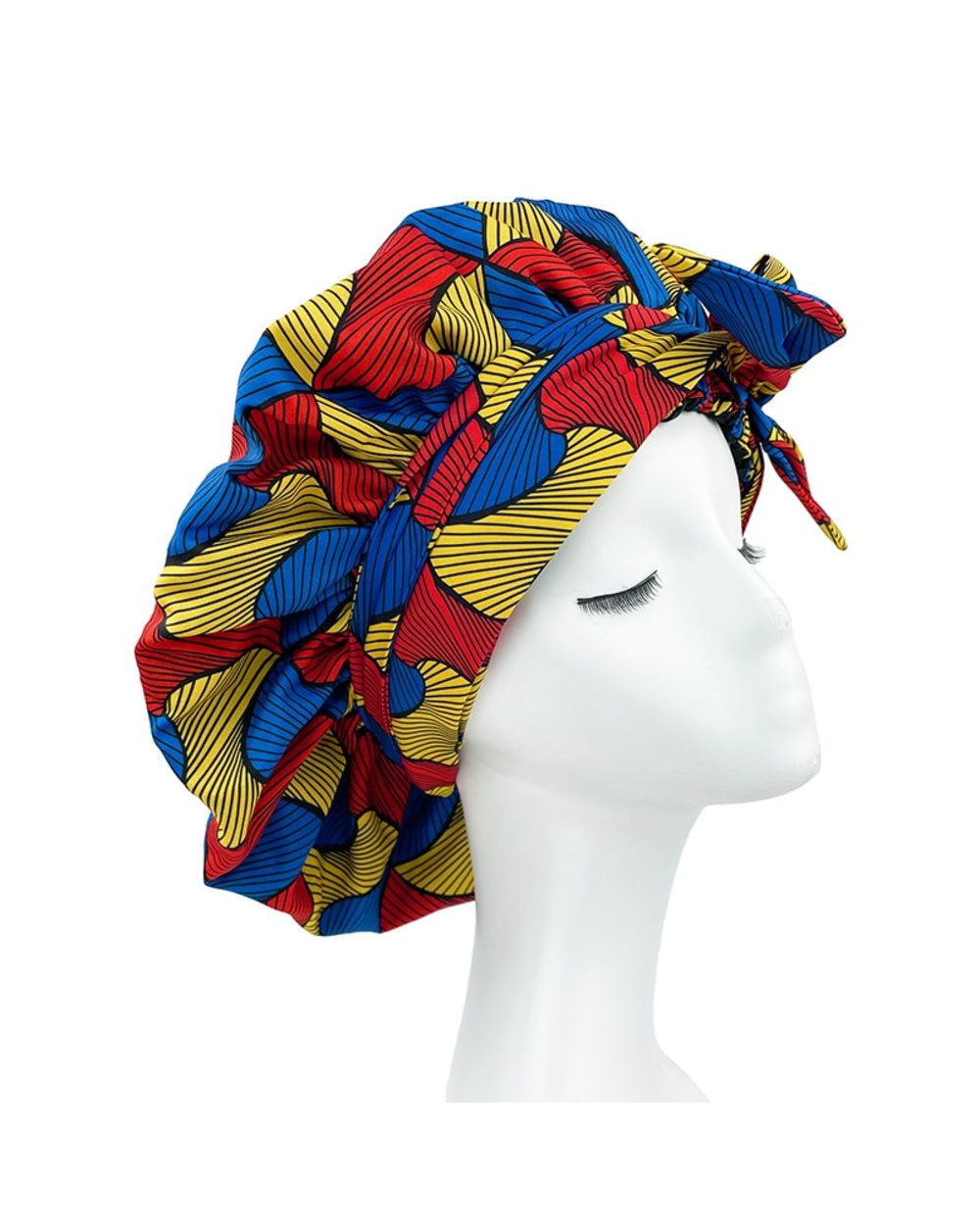 New African Ankara Pattern Satin Linned Bonnet Women Long Ribbon Headwrap Double Layer Headscarf Big Size Adult Hair Co front-3