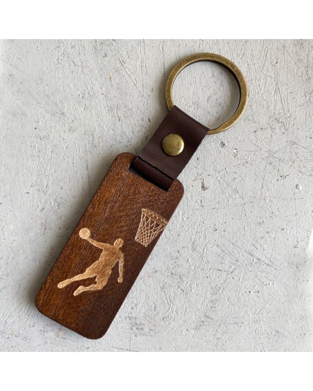 Simple wood keychain sports theme Sculptured baseball basketball players retro leather keychain coah friend Athlete gift front-1