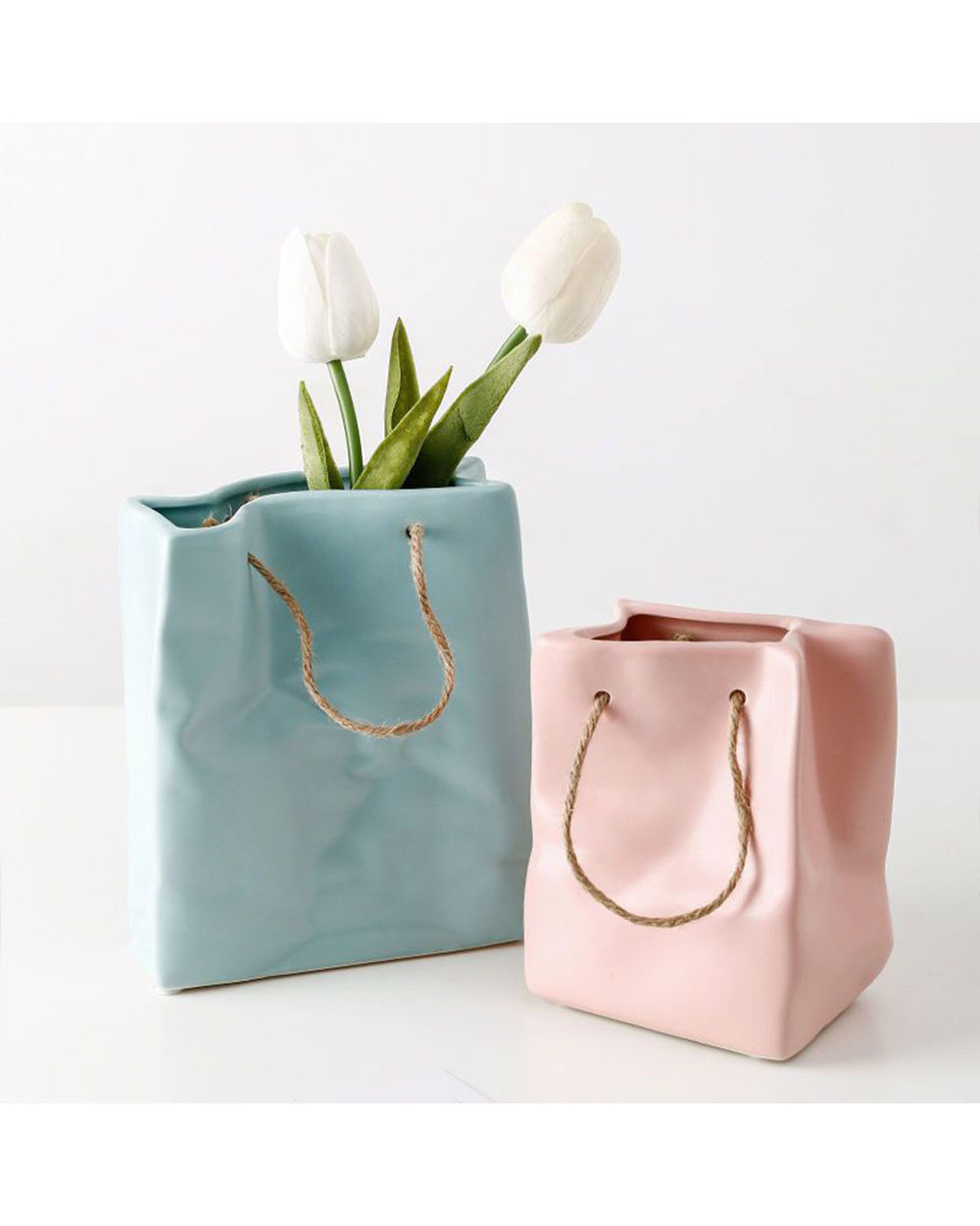 Nordic Creative Ceramic Vase Shopping Bag Design Handbag Dried Flower Arrangement Simple Living Room Simulation Desktop front-3
