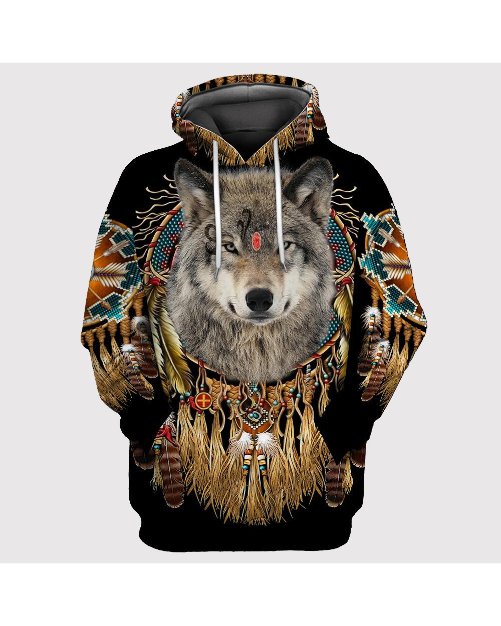Beautiful Tribal Native Wolf 3D All Over Printed Men Hoodie Autumn Unisex Sweatshirt Zip Pullover Casual Streetwear front-0