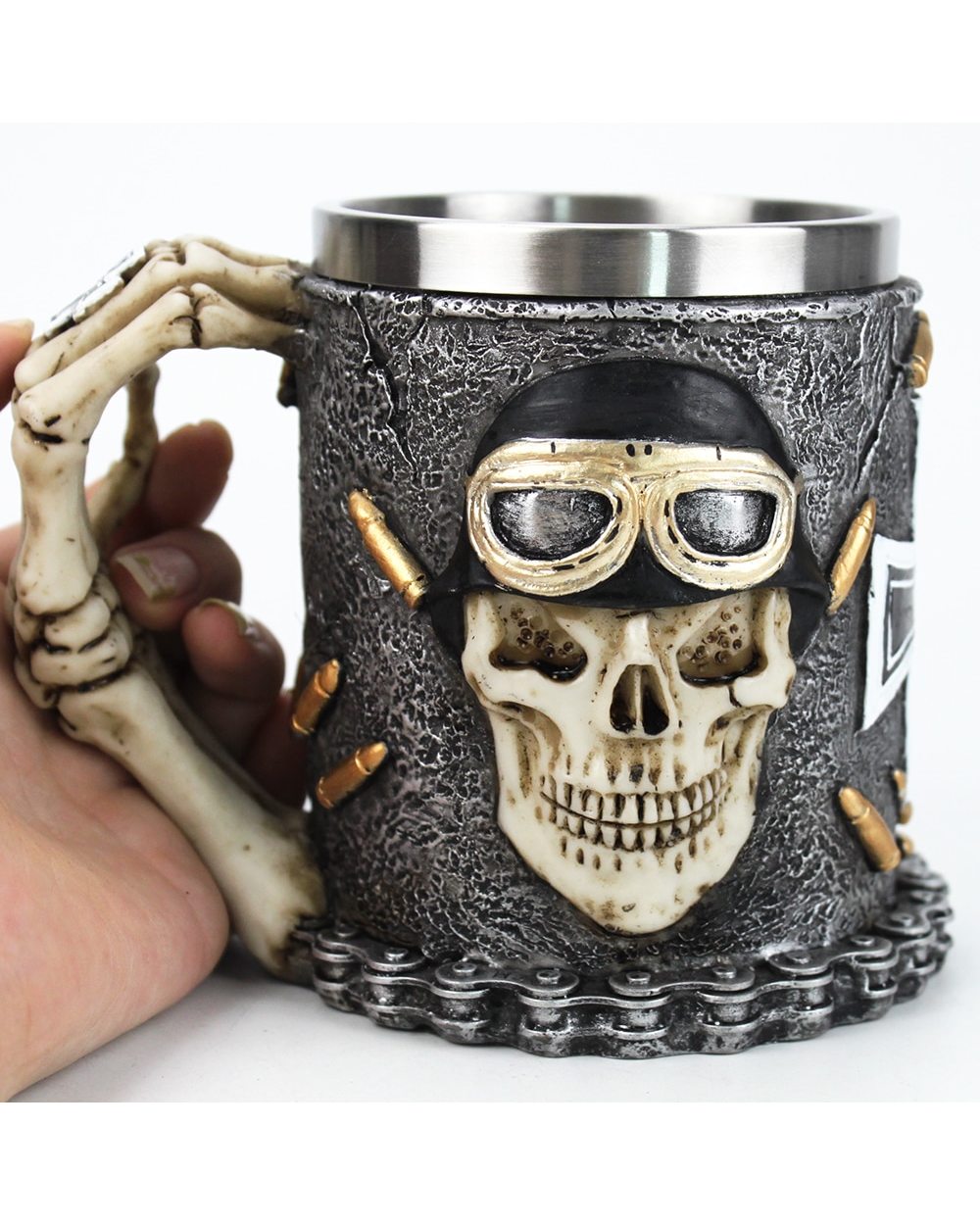 Skull Tankard Gothic Retro Biker Mug front-0