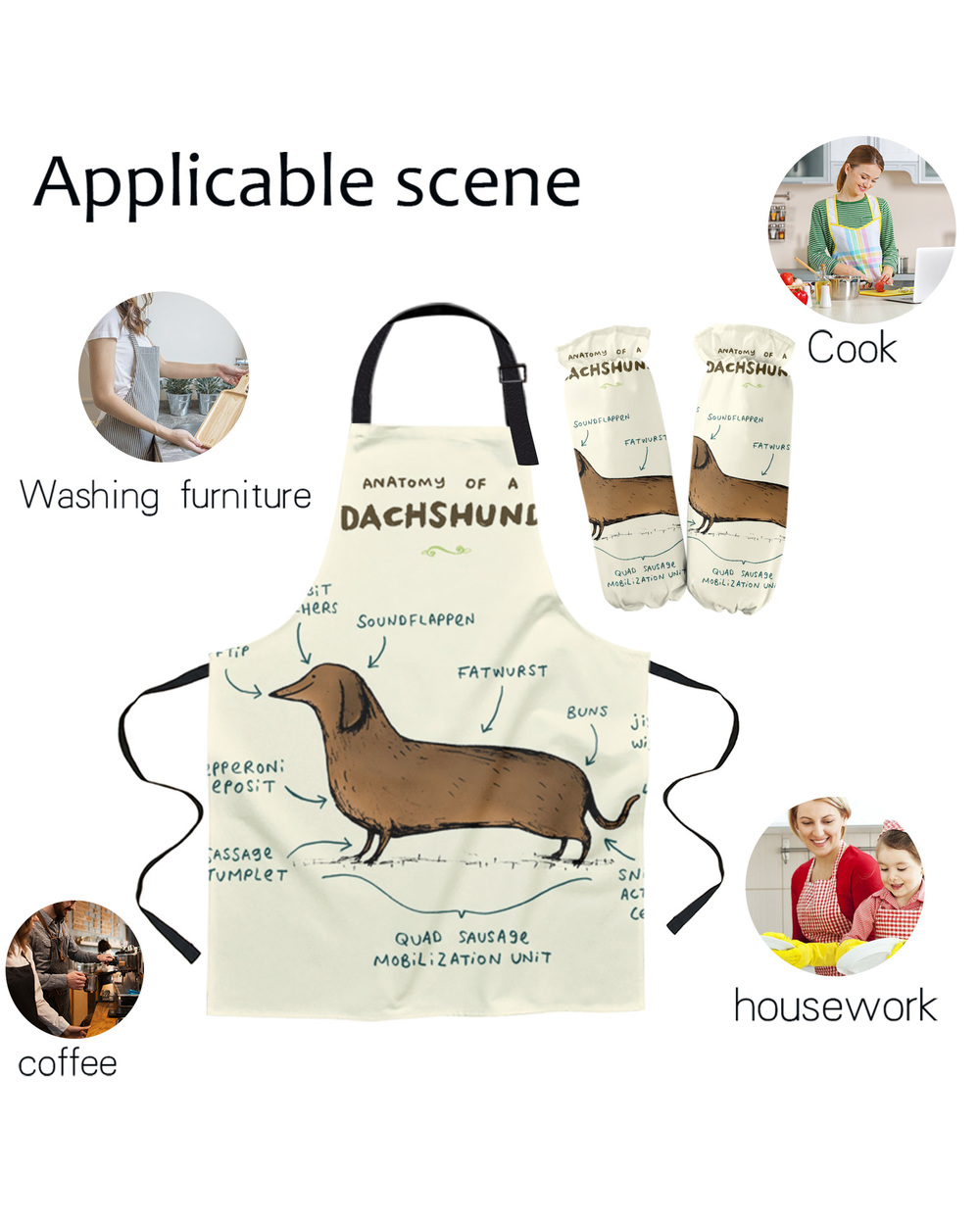 Anatomy of A Dachshund Apron Kitchen Household Cleaning Pinafore Baking Accessories Cooking Apron Kitchen Aprons front-2