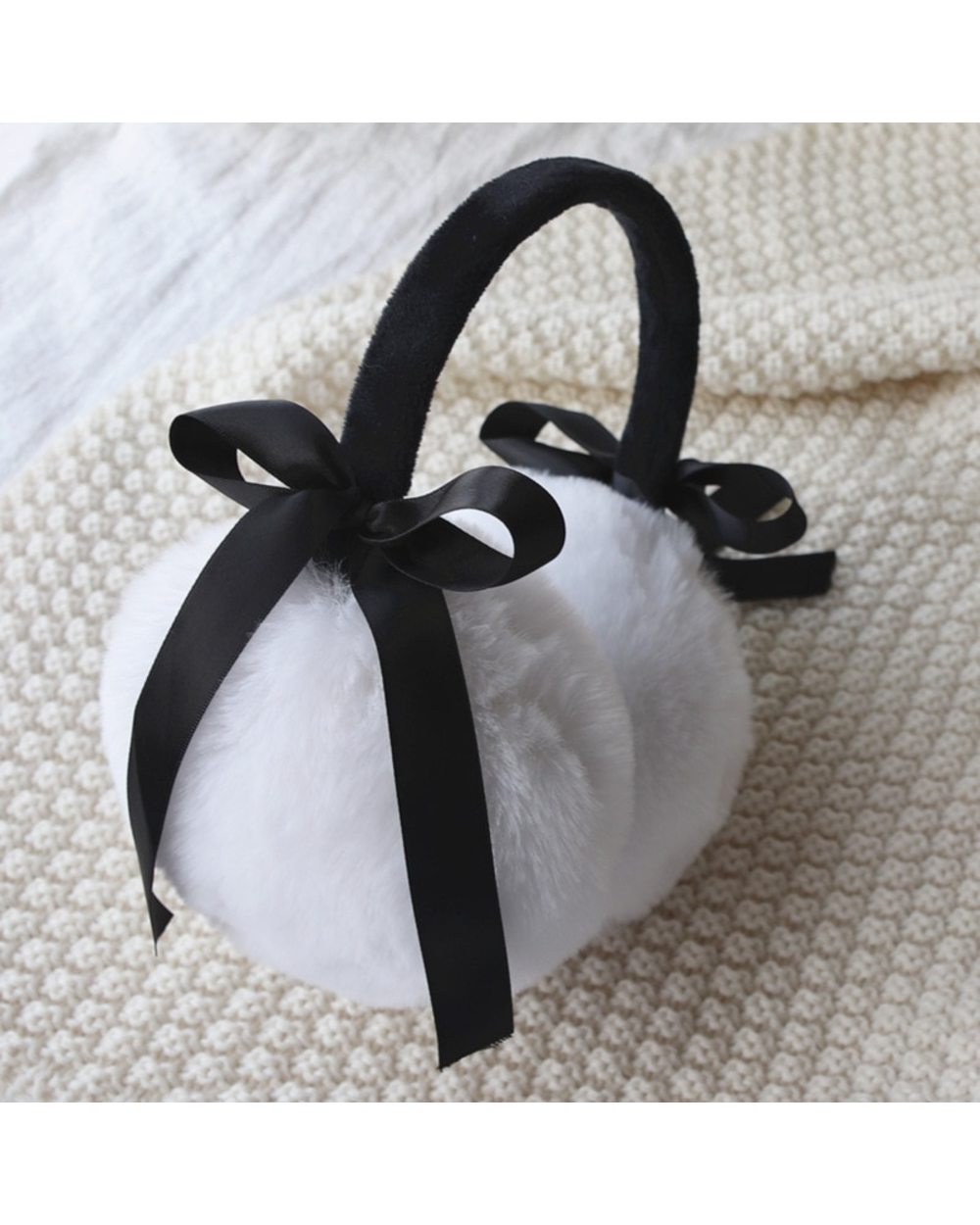 1Pcs Ribbon Pearl Earmuffs Cute And Winter Keep Warm Comfortable Unisex Warmers Imitation Rabbit Plush Ear Muff Kids Ad front-2