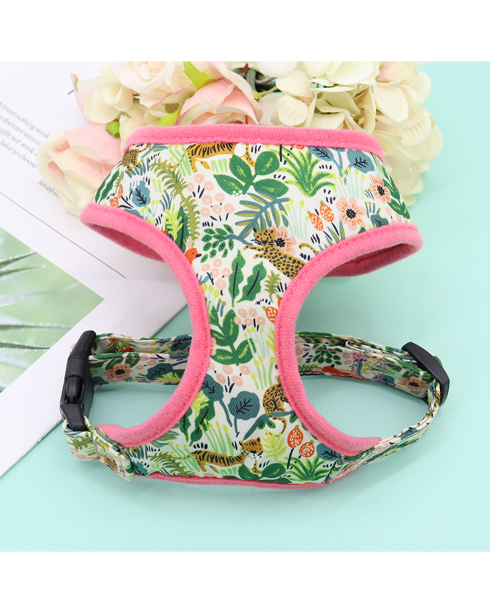 Nylon Girl Dog Harness Flower Printed Nylon Dogs Cat Harness Dogs Pet Harness Vest Adjustable For French Bulldog Chihua front-2