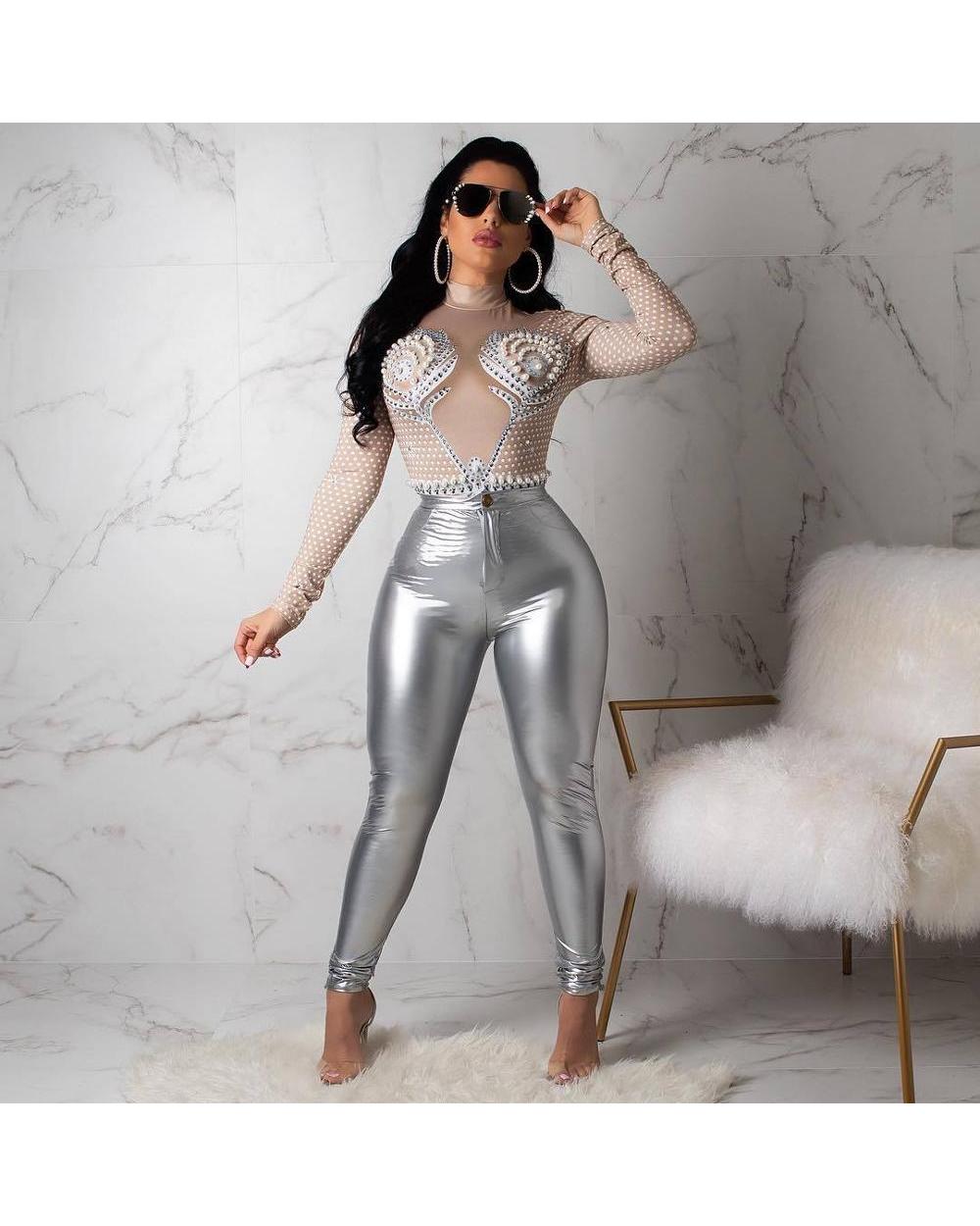 Women Latex Faux Leather Pants Trousers Push Up High Waist Skinny Pants Pencil Fall Winter Solid Color Sexy Pants Female front-2