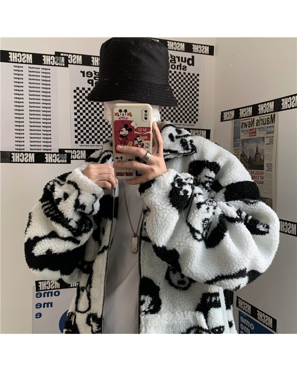 Korean Winter Harajuku Style Coat Cute Cartoons Jacket Lambswool Keep Warm Zipper Outerwear front-2