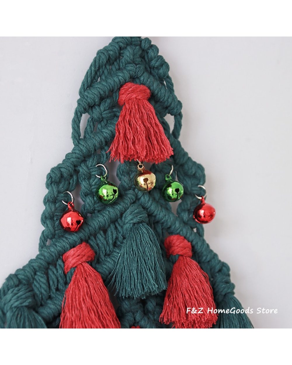 Macrame Christmas Tree Wall Hanging Tapestry Tassels Bells Handwoven Boho Decoration Bohemian Decor For Living Room front-2
