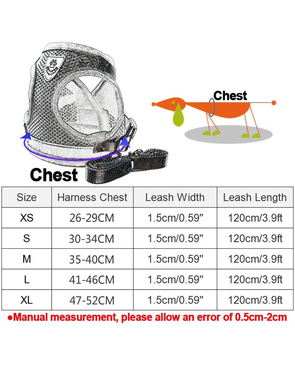 Nylon Dog Harness Leash Set Reflective Small Pet Puppy Cat Vest Harnesses front-5