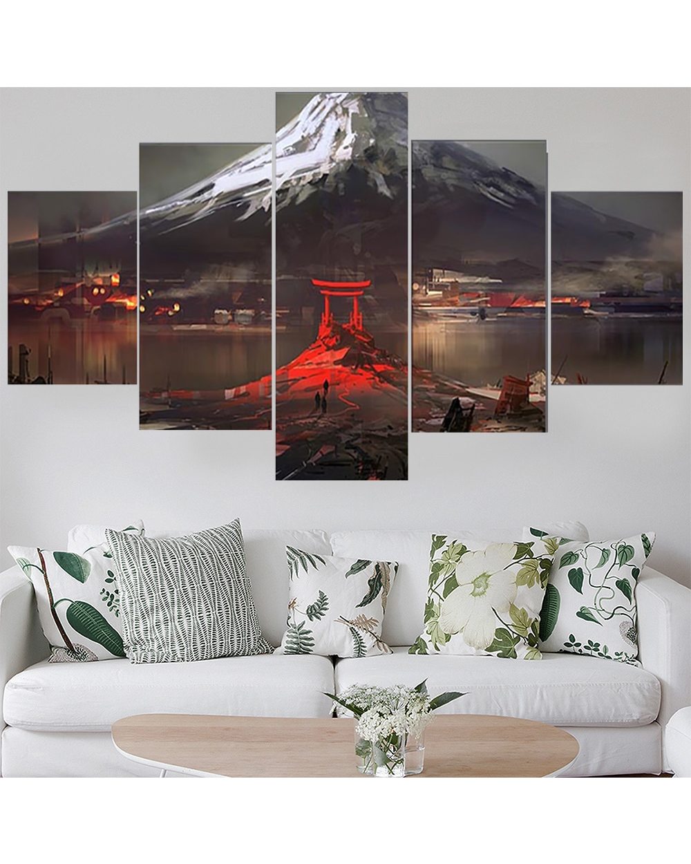 Landscape Poster Mount Fuji Japan Modern Picture Print Nature 5 Panel Canvas Art Wall Decor front-0