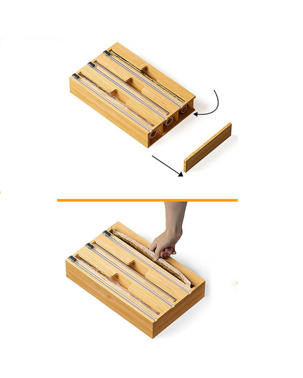 2022 New Kitchen Storage Plas Tic Wrap Dispenser With Cutter Bamboo Wood Wrap Dispenser Fresh-Keeping Box Home Kitchen front-2