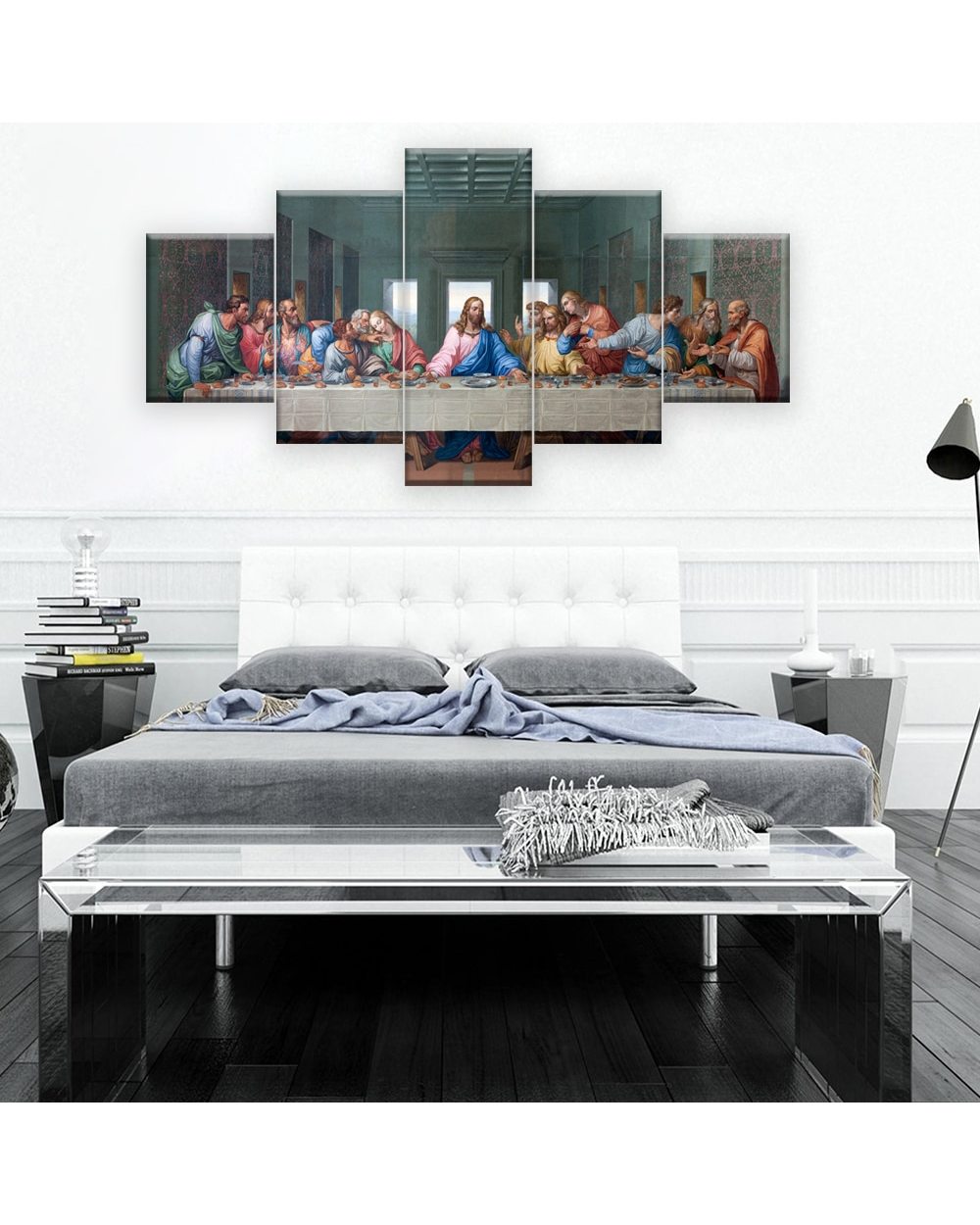 Oil Painting The Last Supper Leonardo Da Vinci Christian Wall Pictures Christian 5 Panel Canvas Art Wall Decor front-5