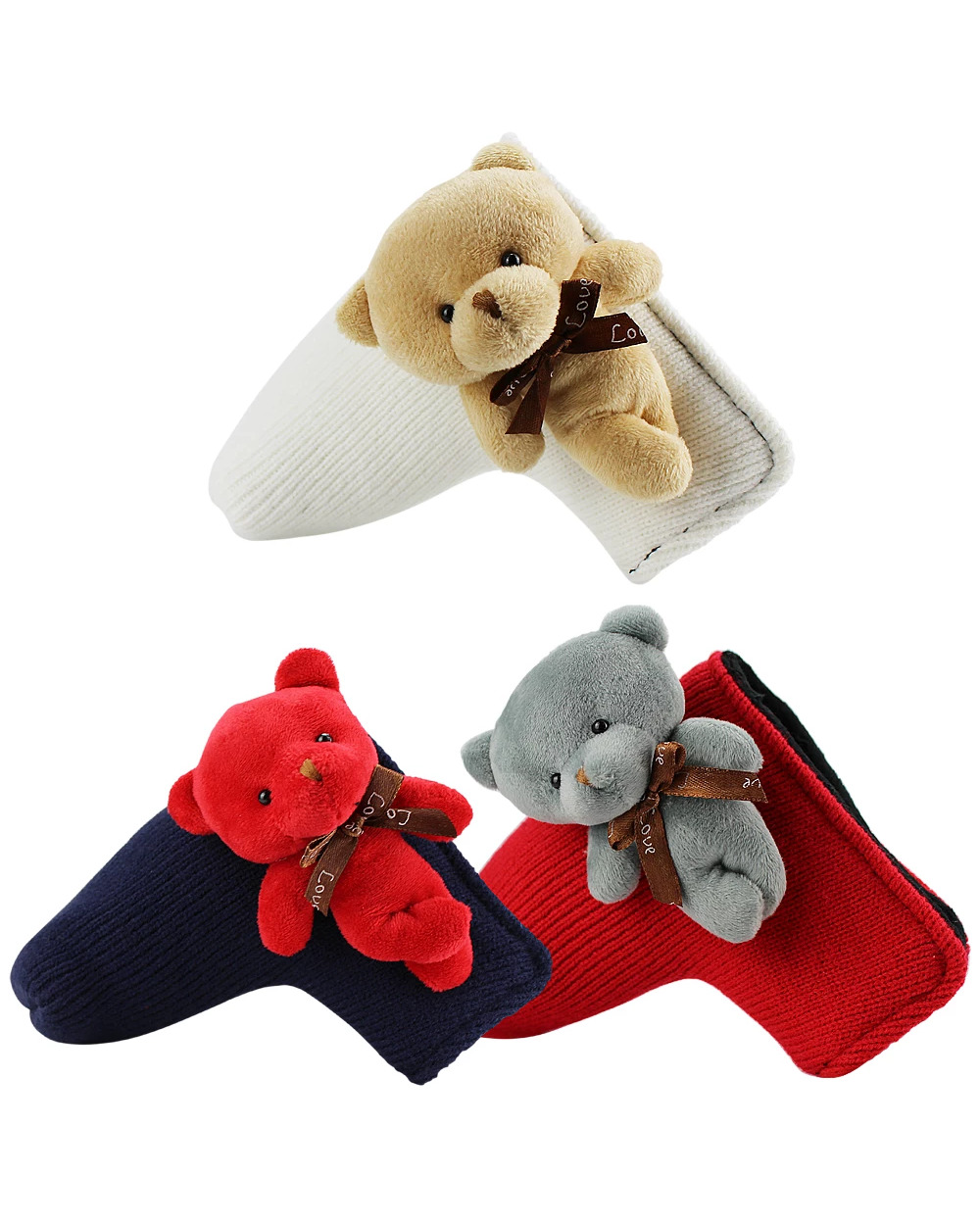 Golf Blade Putter Headcover Lovely Knitted Teddy Bear front-0