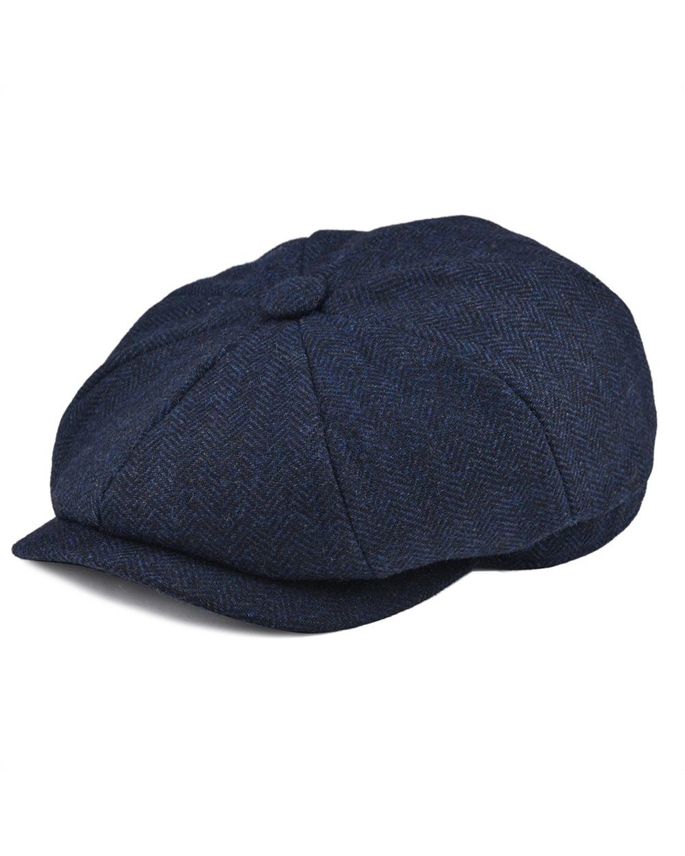 Botvela Wool Tweed Navy Blue Herringbone Newsboy Cap Men 8-Quarter Panel Cabbie Flat Caps Women Driver Beret Hat front-0