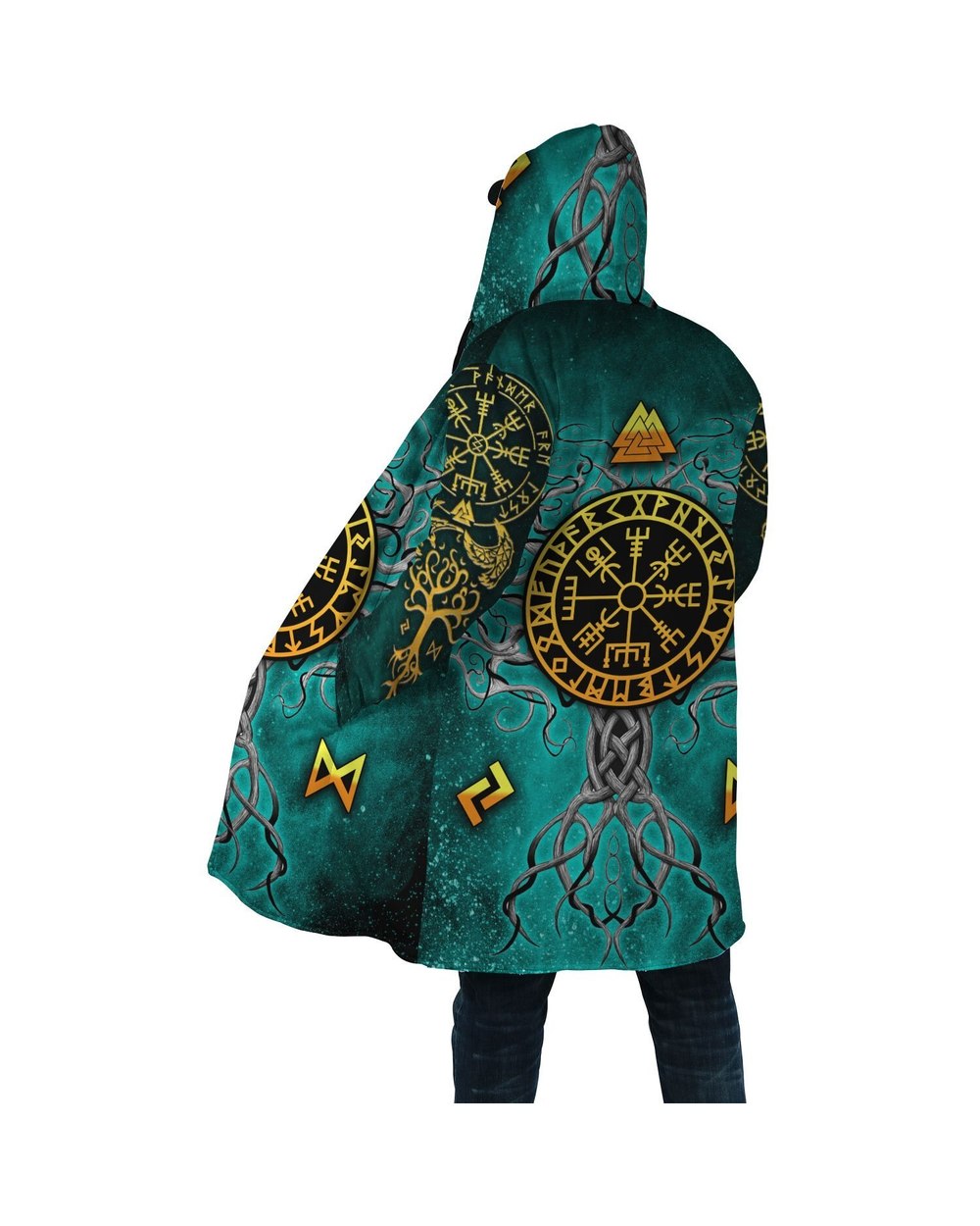 Hooded Cloak Viking Tree Of Life Tattoo 3D Printing Fleece Wind Breaker Unisex Casual Warm Hood Cloak VG06 front-2