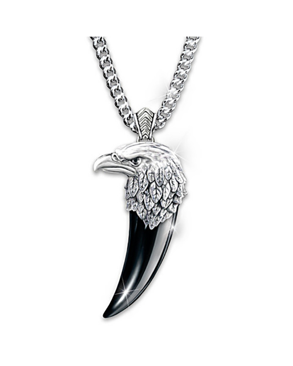 Eagle Head Spike Pendant Hip Hop Men Cool Black Wolf Tooth Necklace Unisex 925 Silver Animal Jewelry Gifts front-0