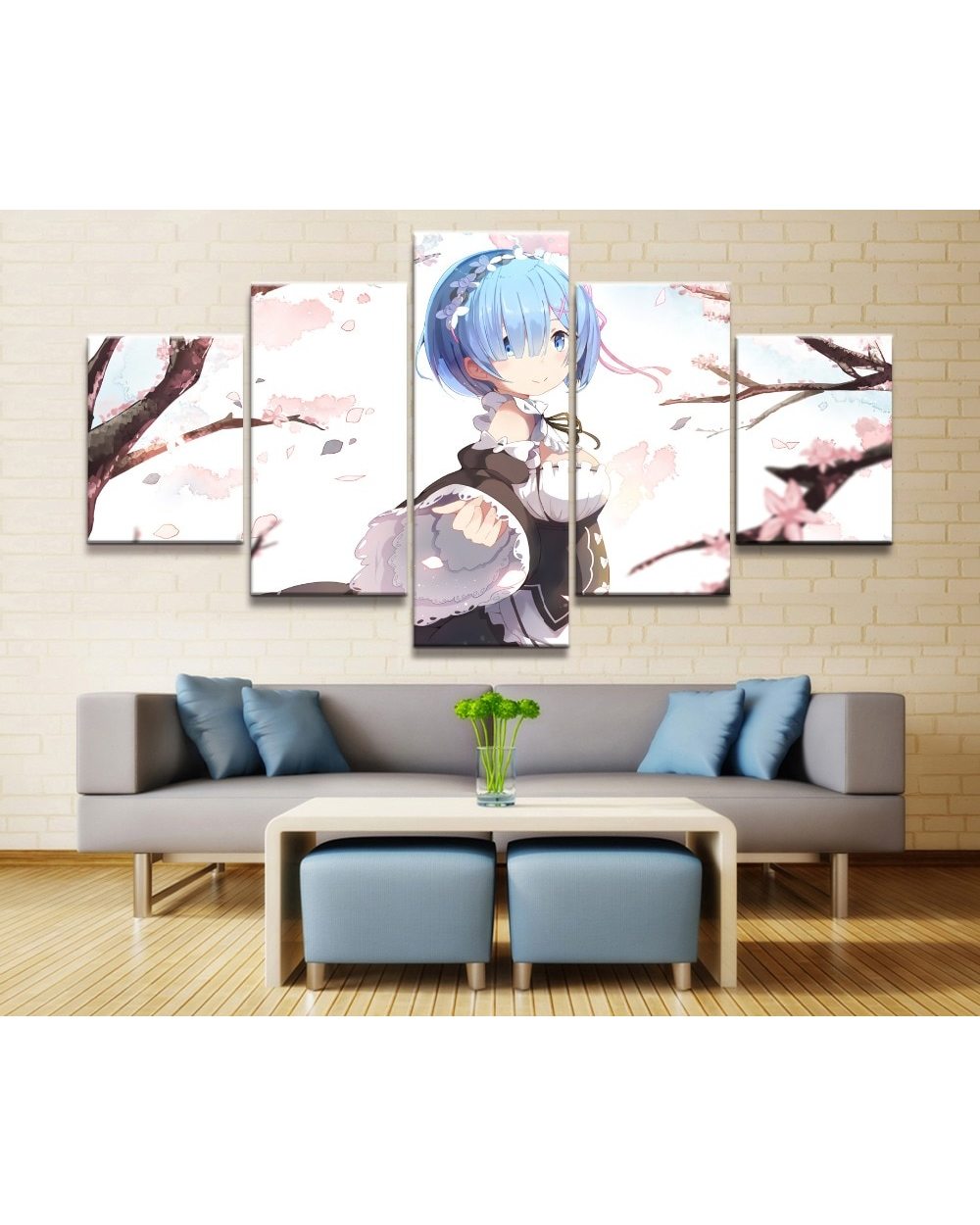 Japanese Anime Cute Girl in Sakura Blossom Picture Print 5 Panel Canvas Art Wall Decor front-0