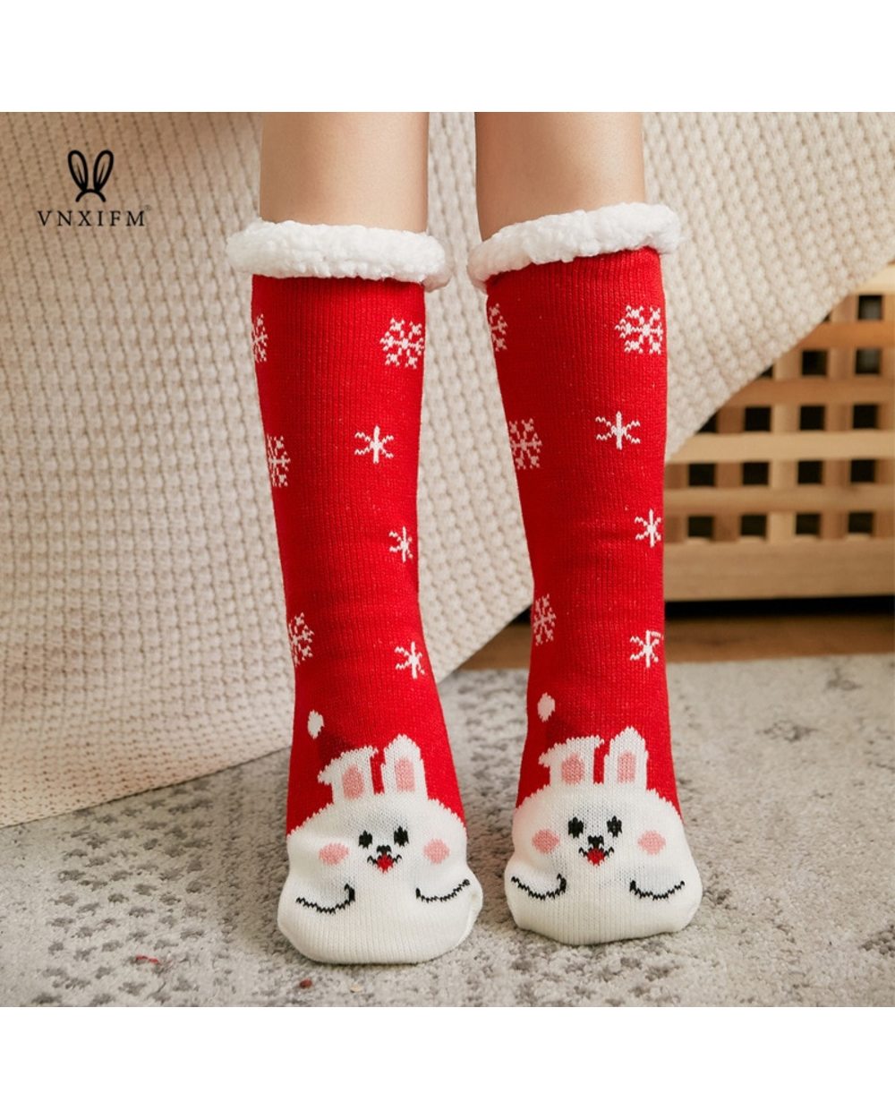 Cute ladies socks winter thick warm floor socks soft breathable sleep socks front-4