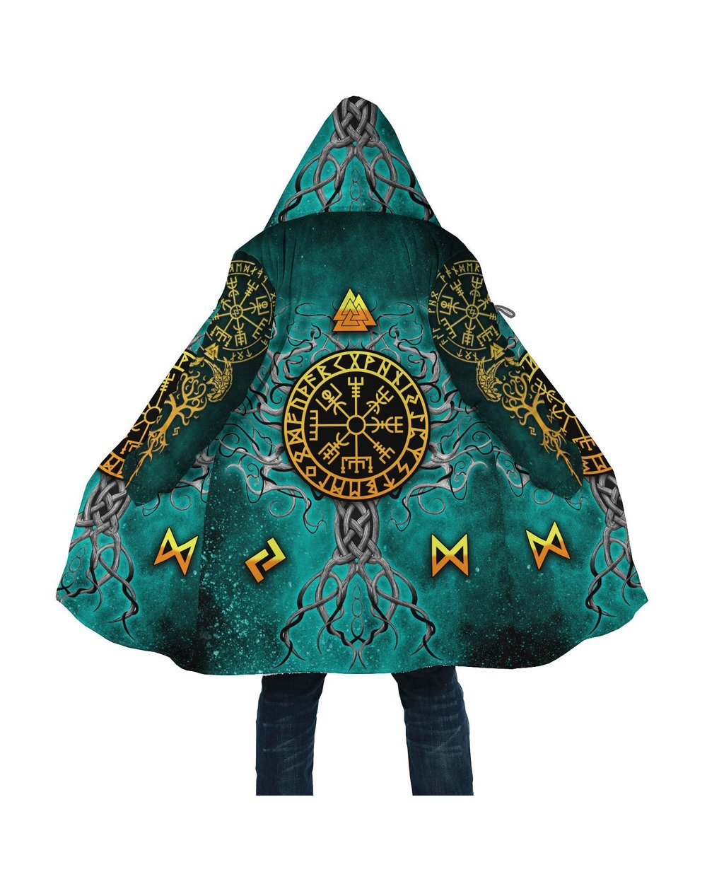 Hooded Cloak Viking Tree Of Life Tattoo 3D Printing Fleece Wind Breaker Unisex Casual Warm Hood Cloak VG06 front-3