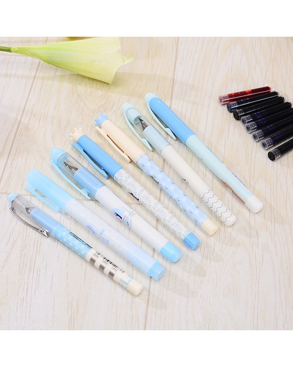 15 Pcs/Set Fountain Pen Set Office School Supplies Fountain Pen Metal Erasable Pen Replaceable Blue Gift Box front-4