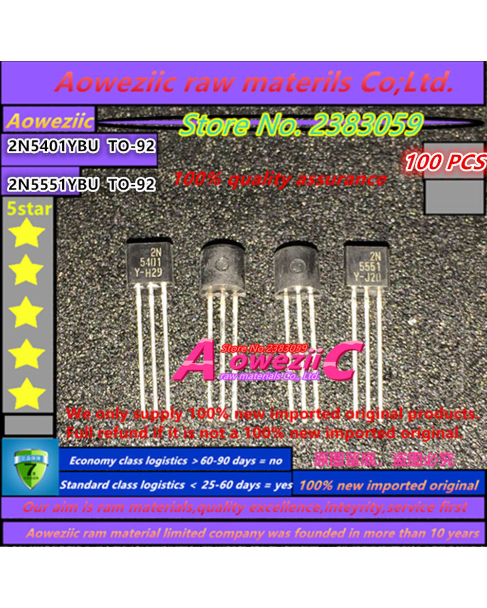 Aoweziic 2020+ 100% New Imported Original 2N5401ybu 2N5401 2N5551ybu 2N5551 To-92 Low Power Triode Transistor front-0