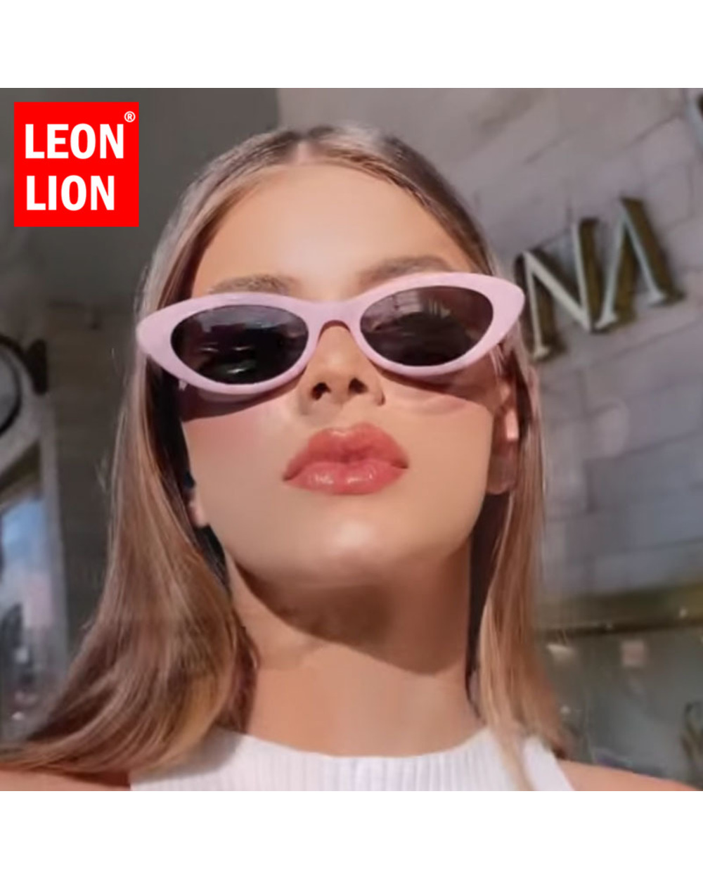 Leonlion 2021 Retro Cat Eye Sunglasses Women Luxury Brand Designer Eyewear Women/Men Oval Pink Glasses Women Gafas De S front-0