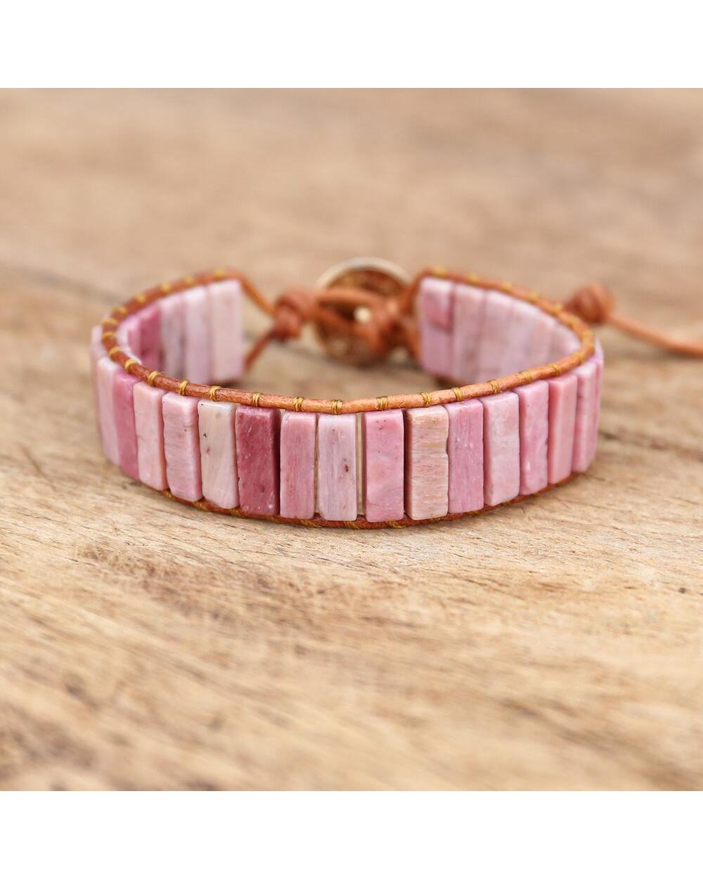 Natural Rhodonite Stone Tube Beads Chakra Braided Leather Wrap Bracelet Women Handmade Bracelet Jewelry Gifts front-1
