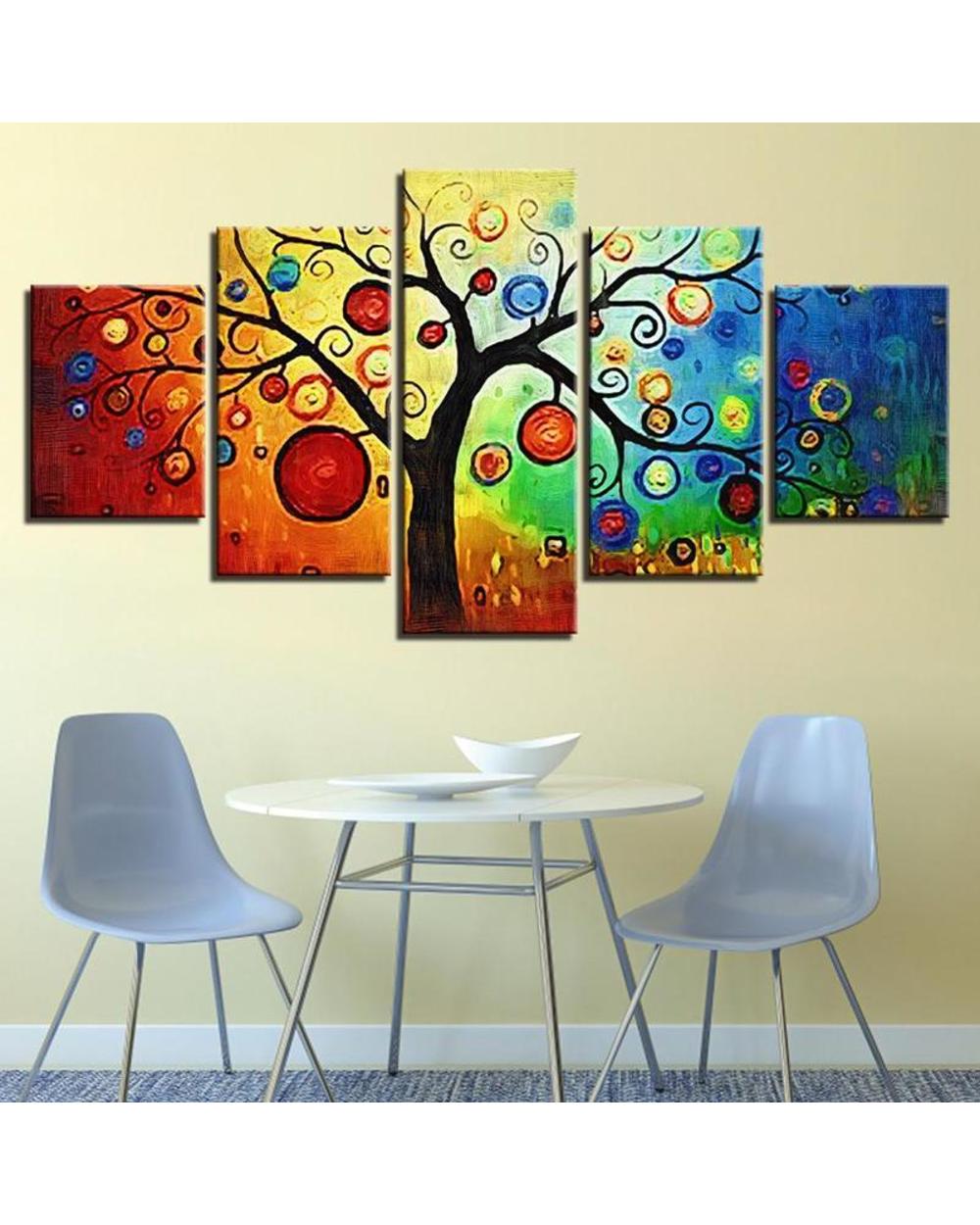 Colorful Tree on Rainbow Background Picture Print Abstract 5 Panel Canvas Art Wall Decor front-1