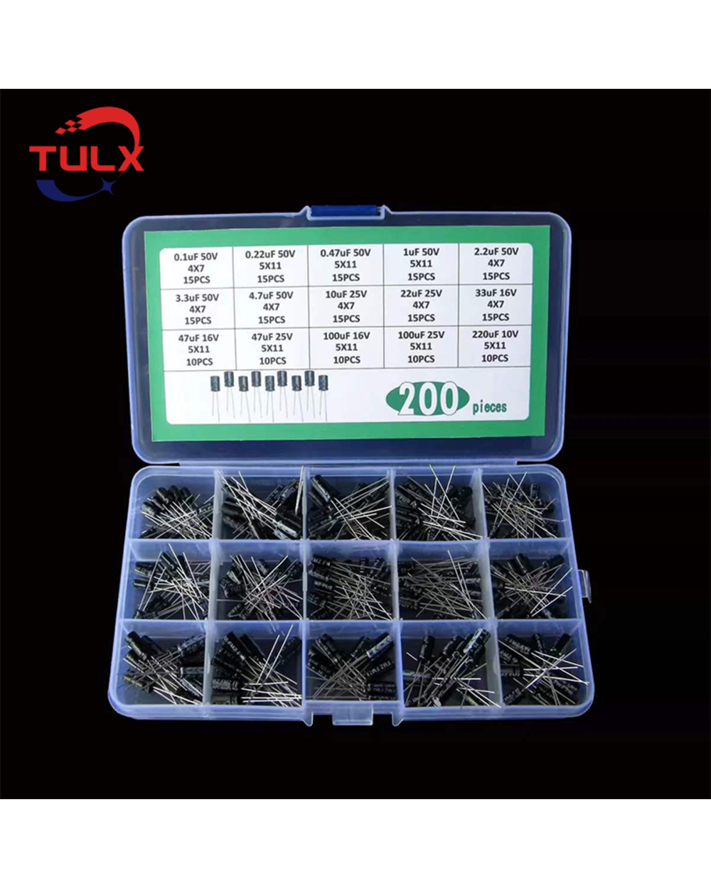 200Pcs/Lot Radial Capacitors Set 15Values 10V 16V 25V 50V 0.1Uf-220Uf Electrolytic Capacitor Assortment Kit 0.22Uf 2.2U front-2