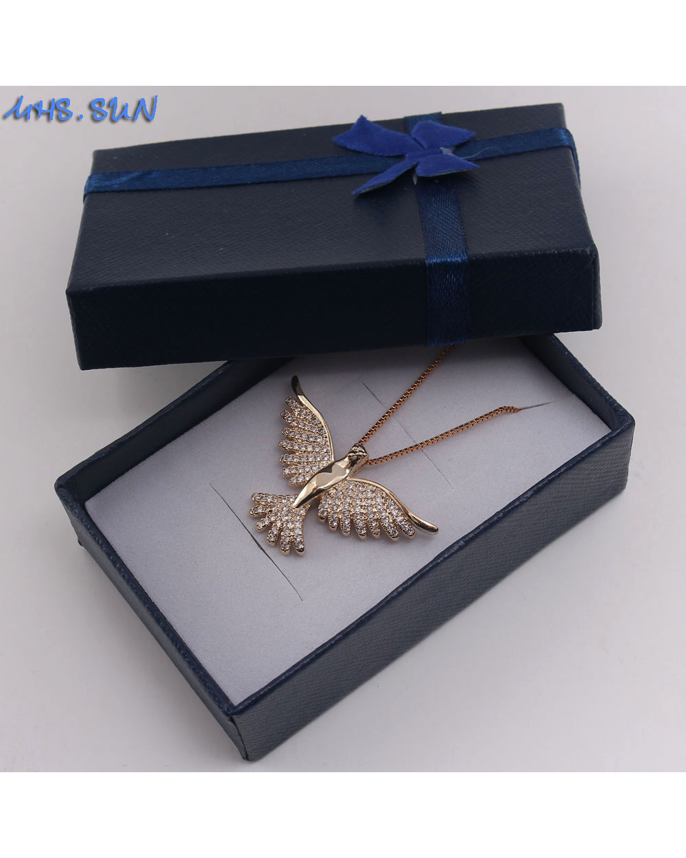 MHS.SUN New eagle design zircon pendant necklace for women jewelry luxury gold silver color necklace front-5