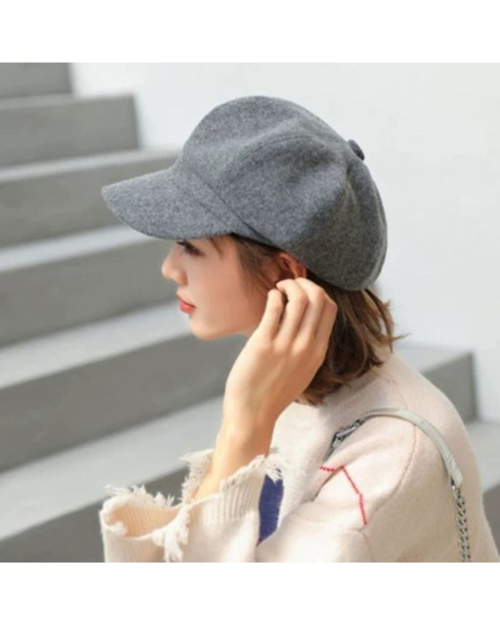 Loose Cloud Top Octagonal Beret Hats Wool Blended Newsboy Hat Women Cool Street Brim Cap Outdoor Winter Autumn Berets C front-3