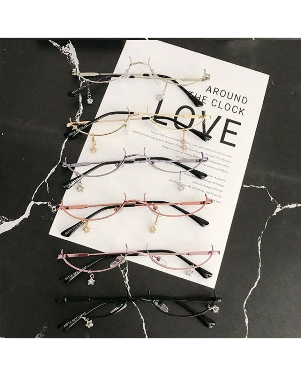 Lower Half Frame No Lens Women Glasses Frame Water Drop Pendant Chain Decorative Glasses Empty Frame front-2