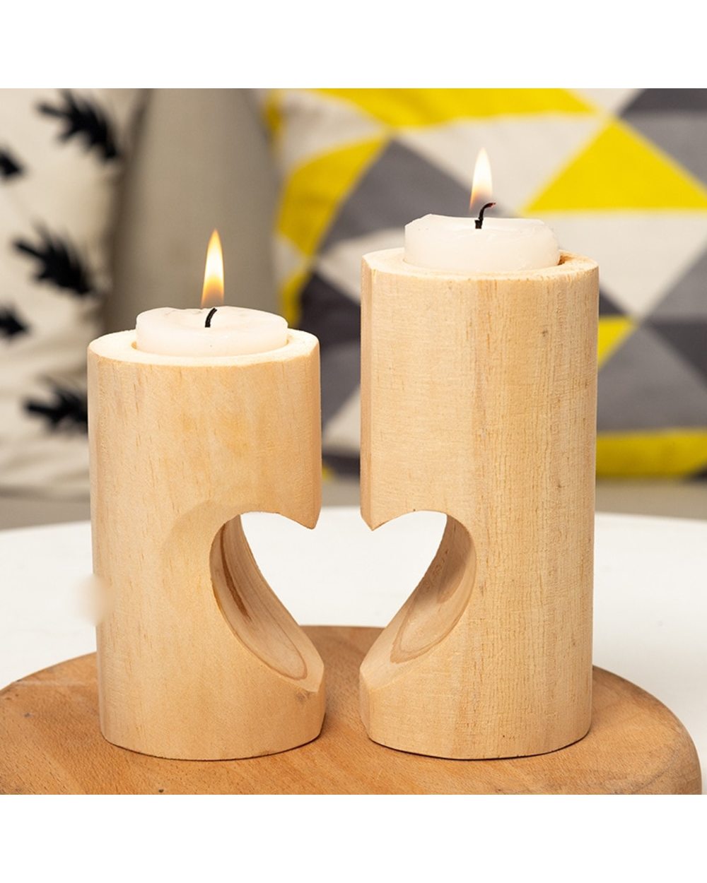 2 Pieces Wood Heart Shaped Candlestick Ornaments for Couple Valentine's Day Gifts Romantic Gift Ideas front-0